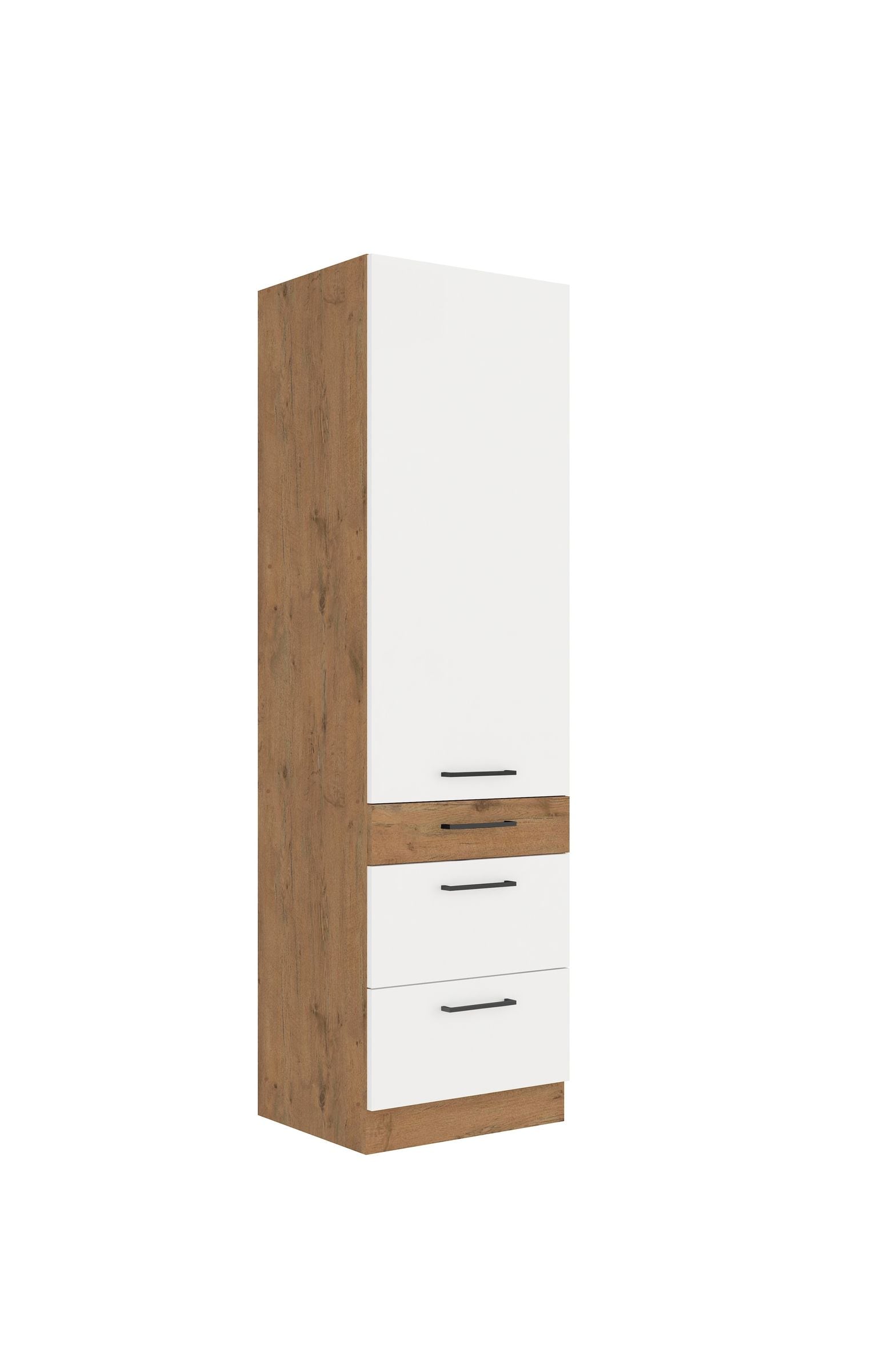 Vigo Hochschrank 60 Eiche Lancelot Wei&szlig; Hochglanz K&uuml;chenzeile K&uuml;chenblock K&uuml;che 