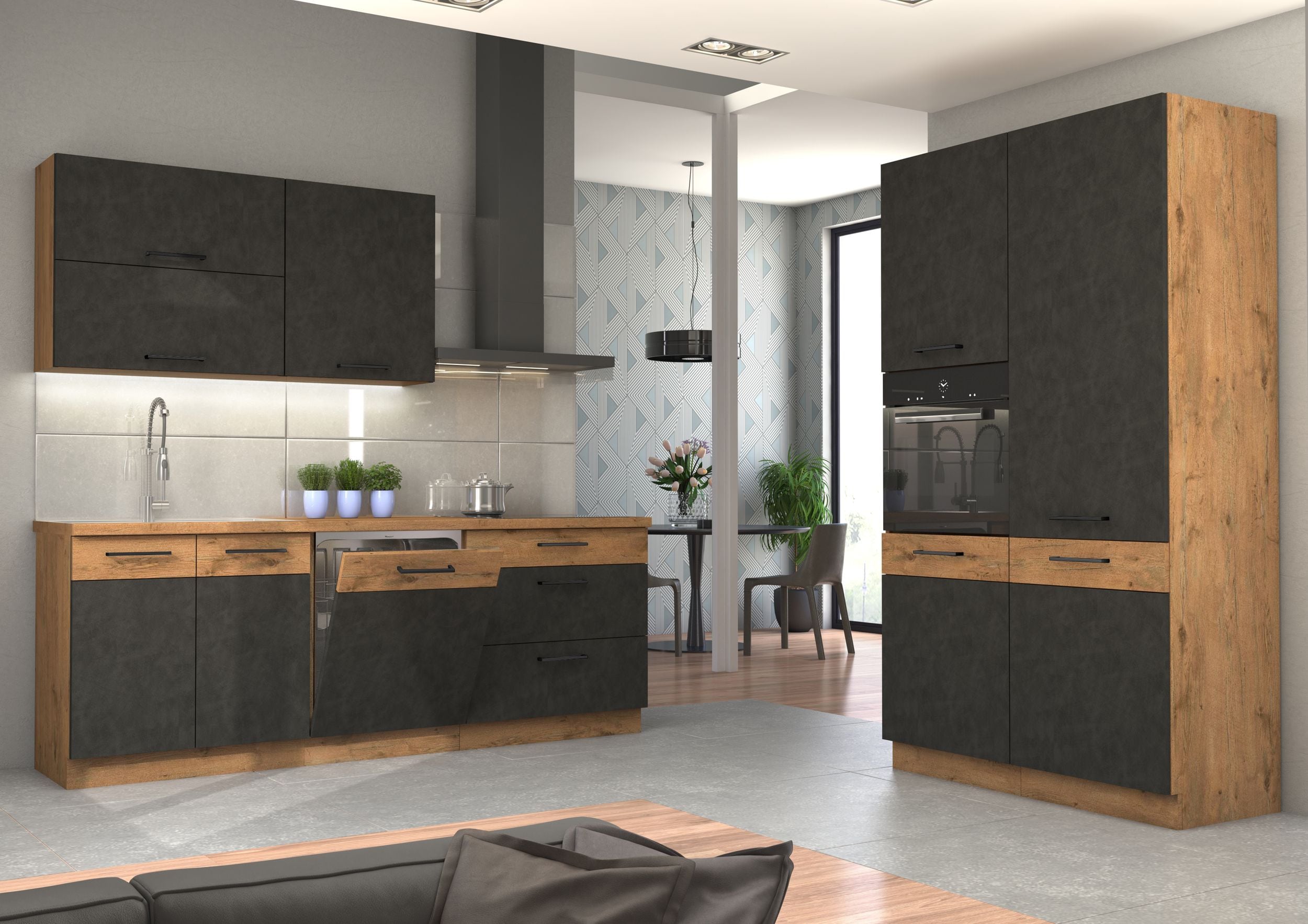 K&uuml;che VIGO Matera Grau Lancelot 220 + 120 cm K&uuml;chenzeile K&uuml;chenblock Einbauk&uuml;che 