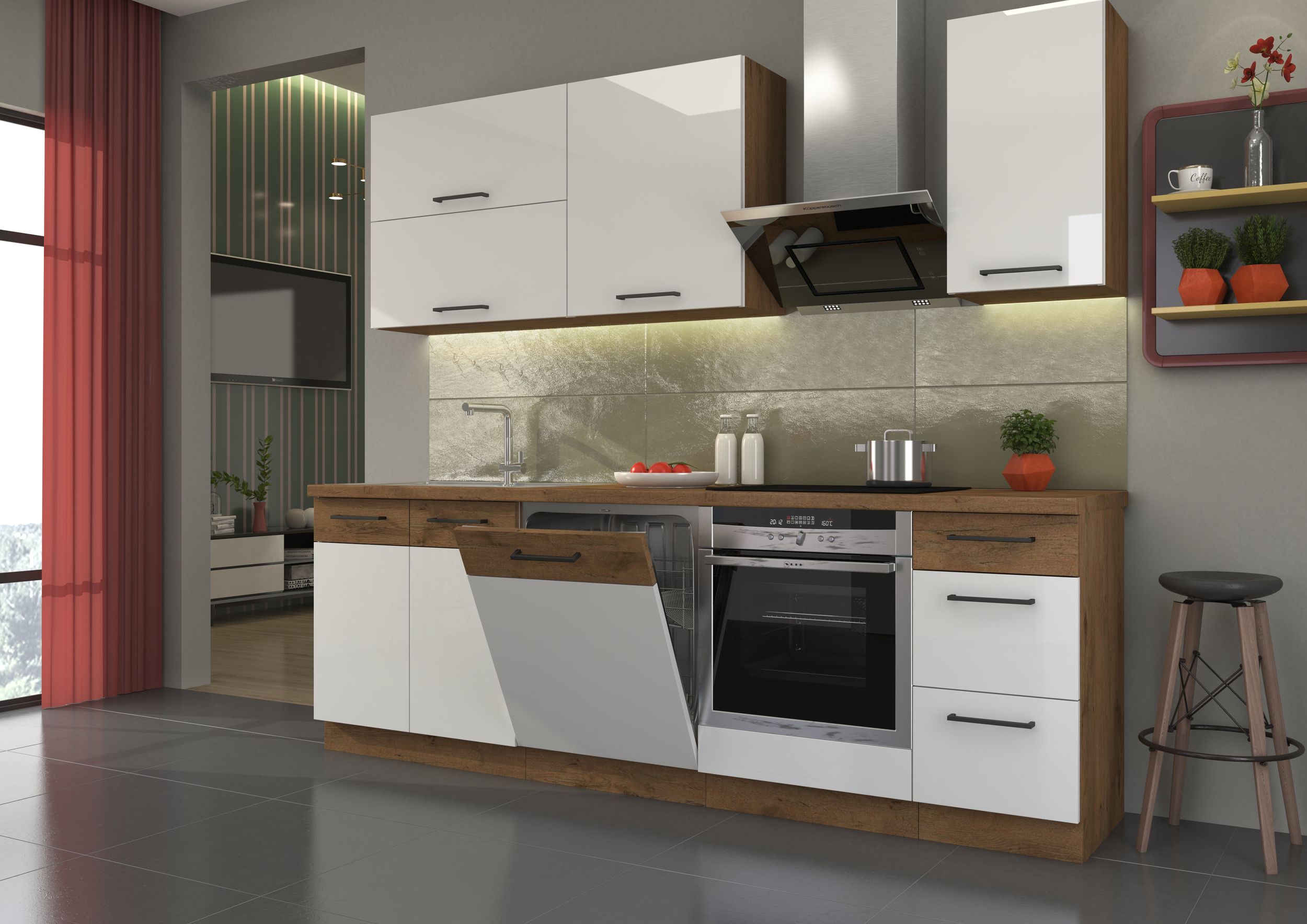 K&uuml;che VIGO Basic Wei&szlig; Hochglanz Lancelot 240 K&uuml;chenzeile K&uuml;chenblock Einbauk&uuml;che 