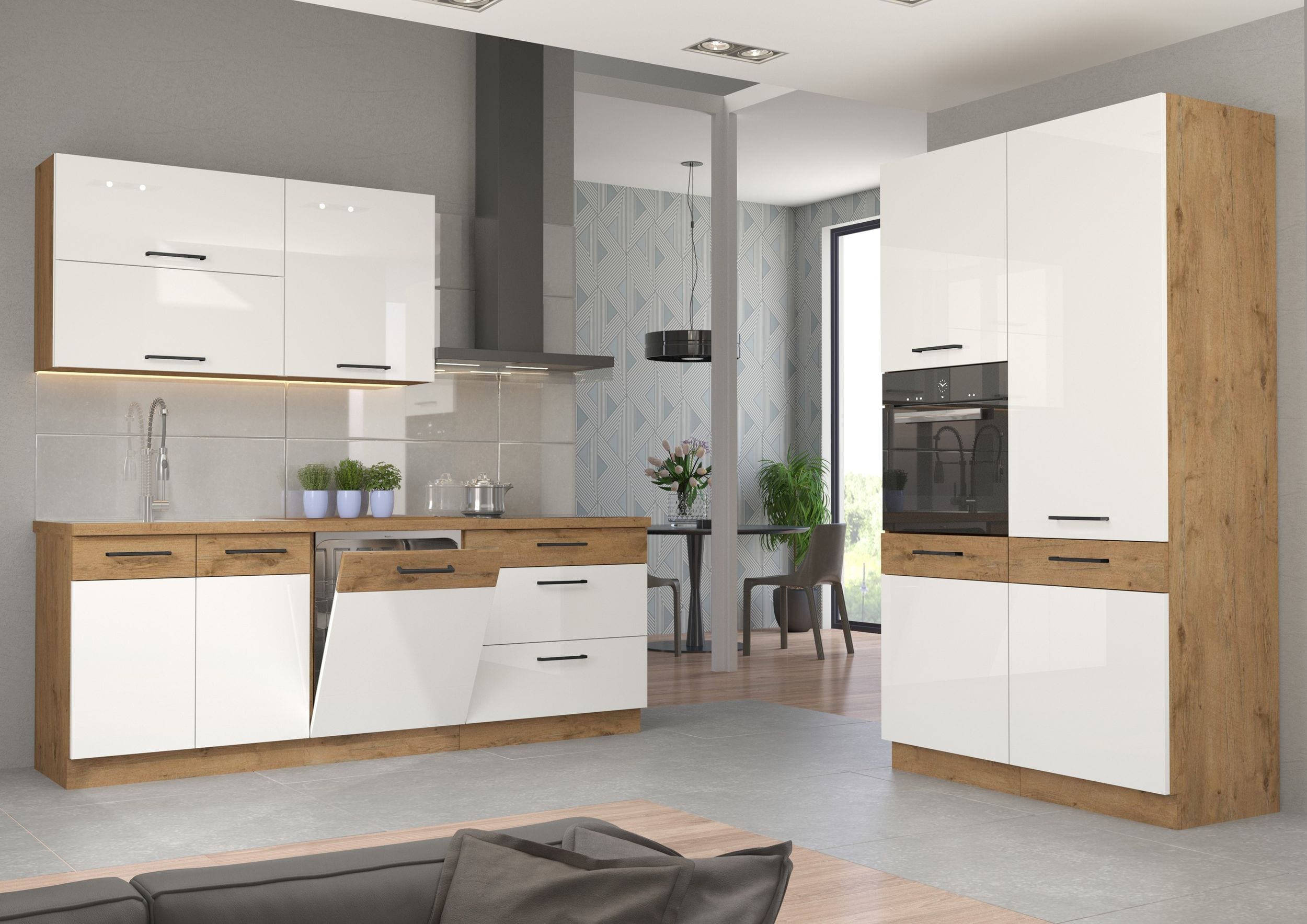 K&uuml;che VIGO Hochglanz wei&szlig; Lancelot 220 + 120 K&uuml;chenzeile K&uuml;chenblock Einbauk&uuml;che 