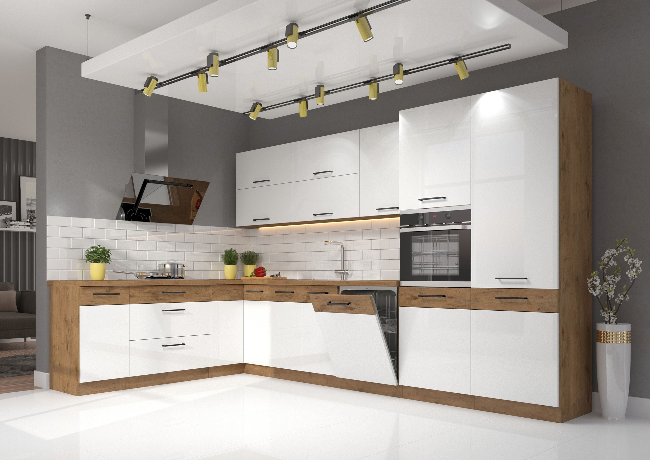 Eckk&uuml;che VIGO Wei&szlig; Glanz Lancelot 210x350 cm K&uuml;chenzeile K&uuml;chenblock Einbauk&uuml;che 