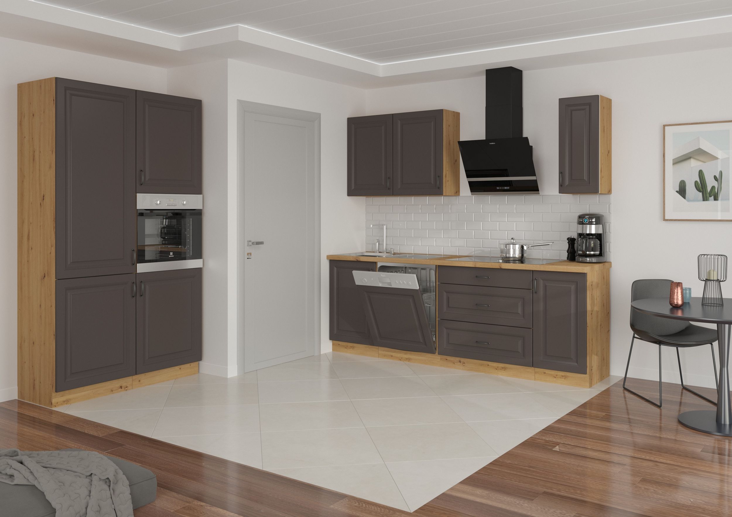K&uuml;che Stilo Grau + Eiche Artisan 230 + 120 K&uuml;chenzeile K&uuml;chenblock Einbauk&uuml;che 