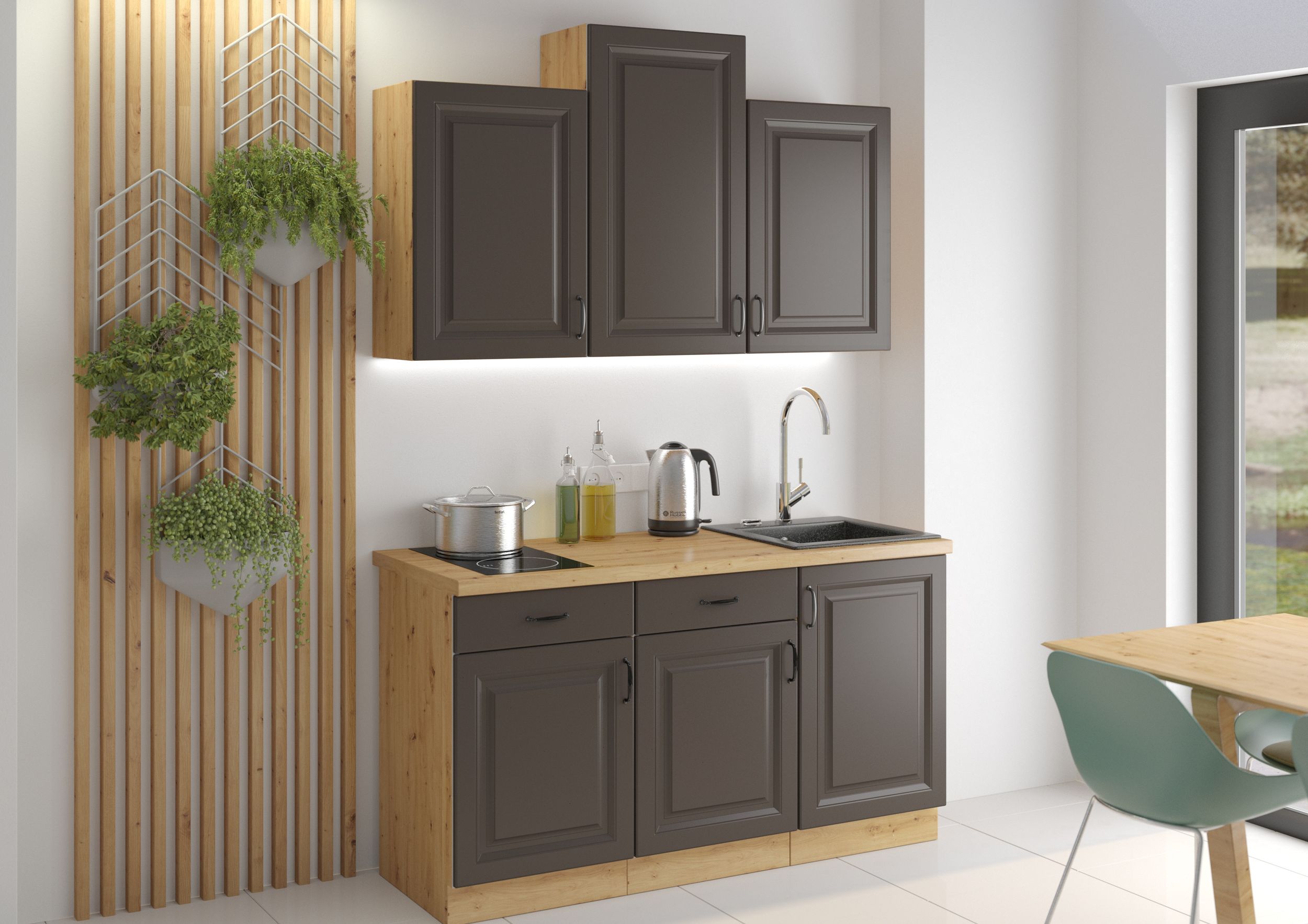 K&uuml;che Stilo Grau + Artisan 150 K&uuml;chenzeile K&uuml;chenblock Einbauk&uuml;che Singlek&uuml;che 