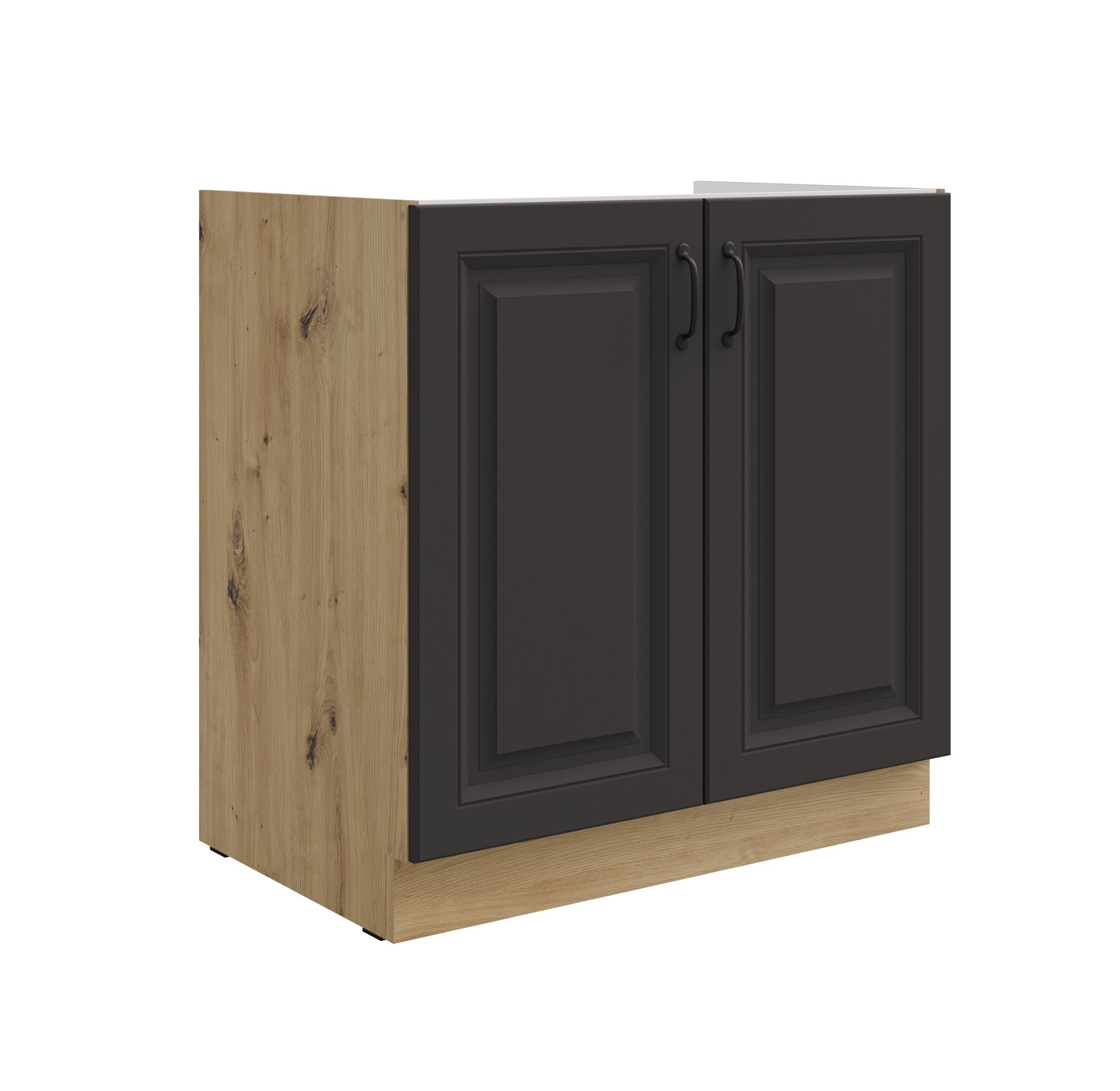 Sp&uuml;lenschrank 80 cm Stilo Grau + Eiche Artisan K&uuml;chenzeile K&uuml;chenblock K&uuml;che 