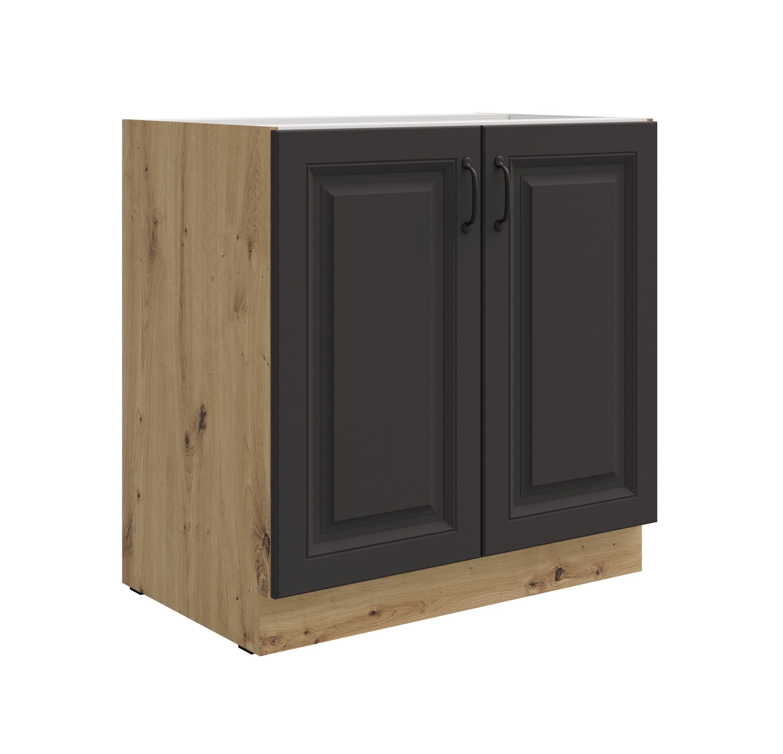 Unterschrank 80 cm Stilo Grau + Eiche Artisan K&uuml;chenzeile K&uuml;chenblock K&uuml;che 