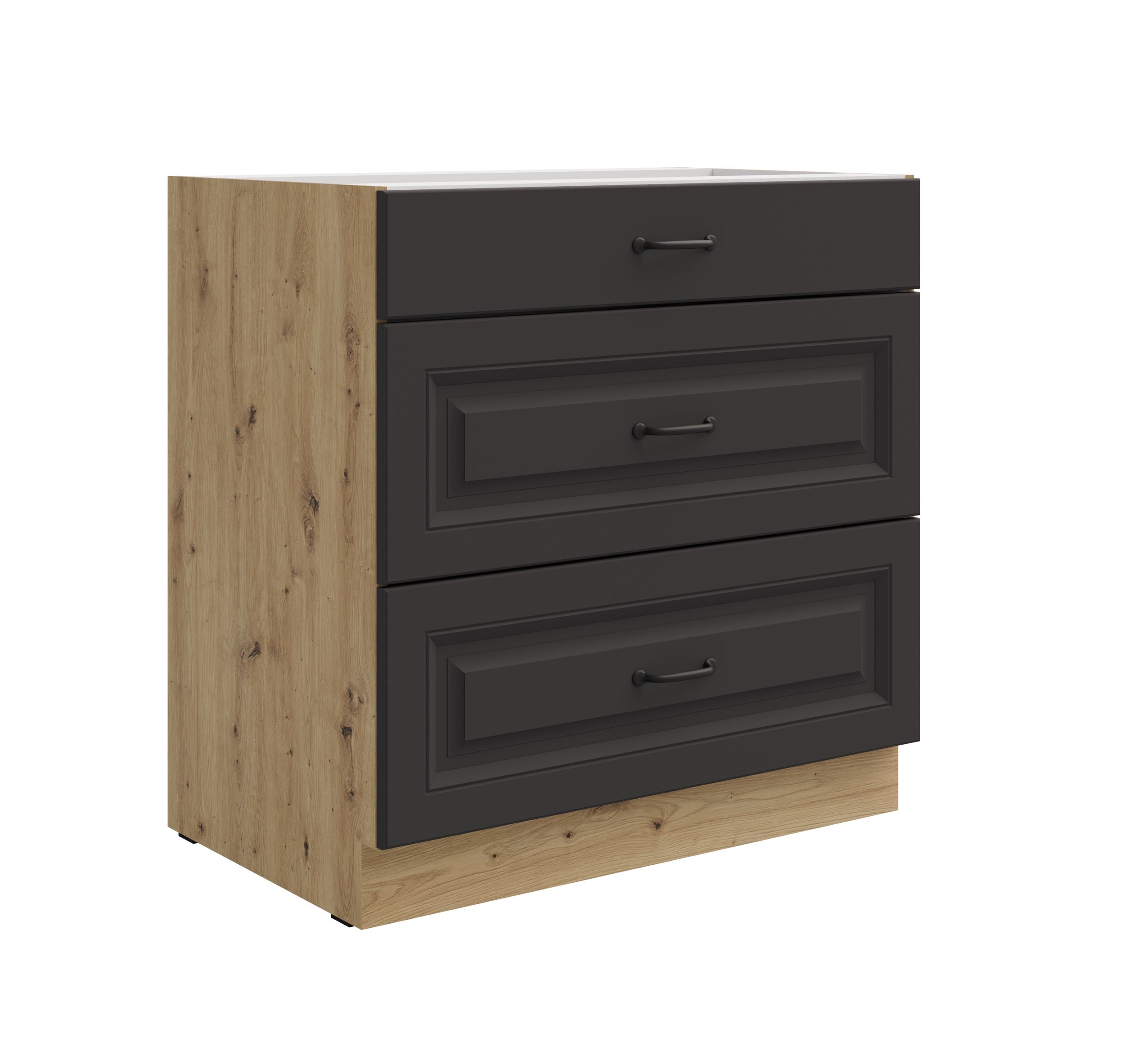 K&uuml;chen Unterschrank 80 cm Stilo Grau + Eiche Artisan Vollauszug Soft-Close K&uuml;che 