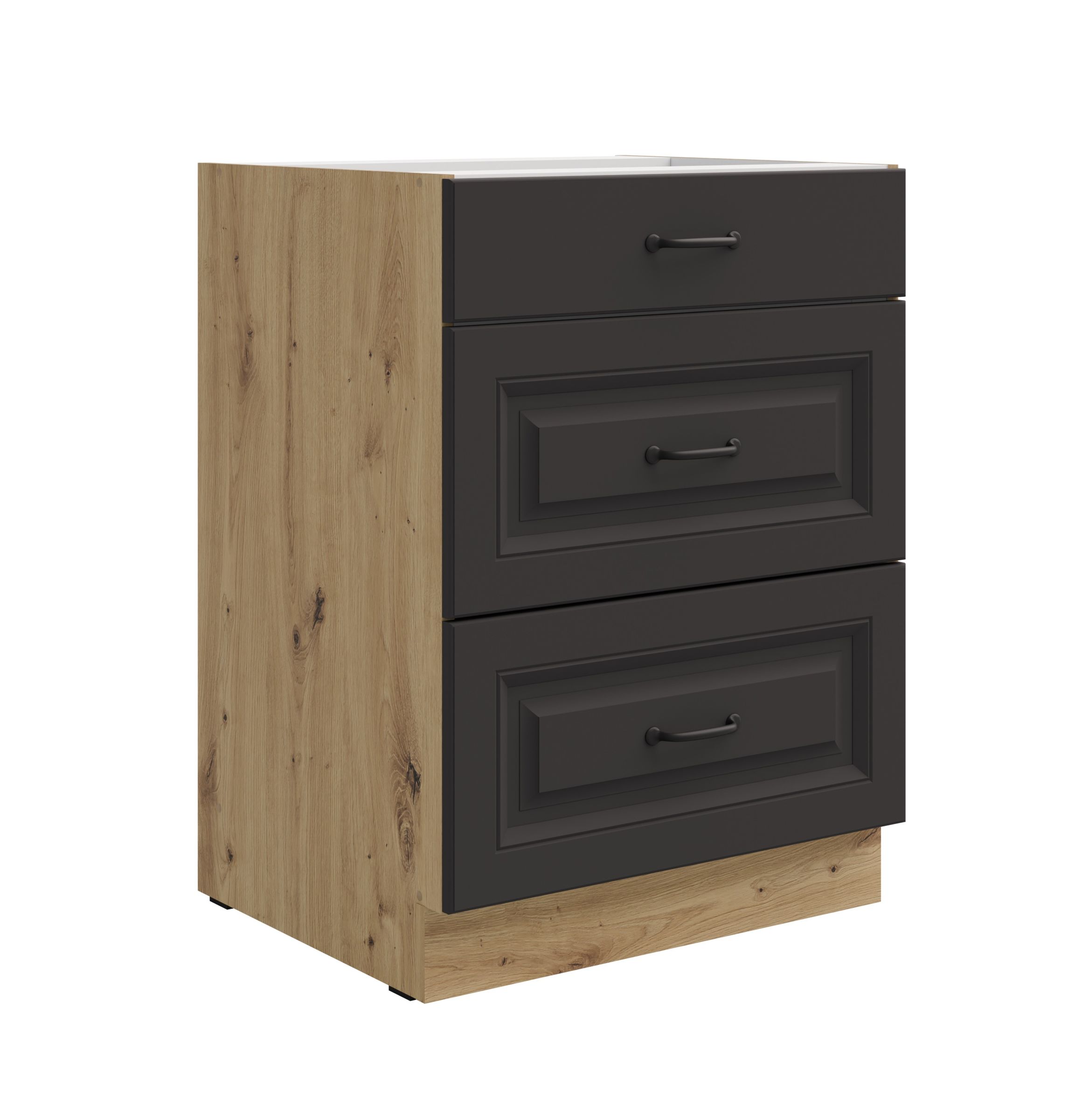 K&uuml;chen Unterschrank 60 cm Stilo Grau + Eiche Artisan Vollauszug Soft-Close K&uuml;che 