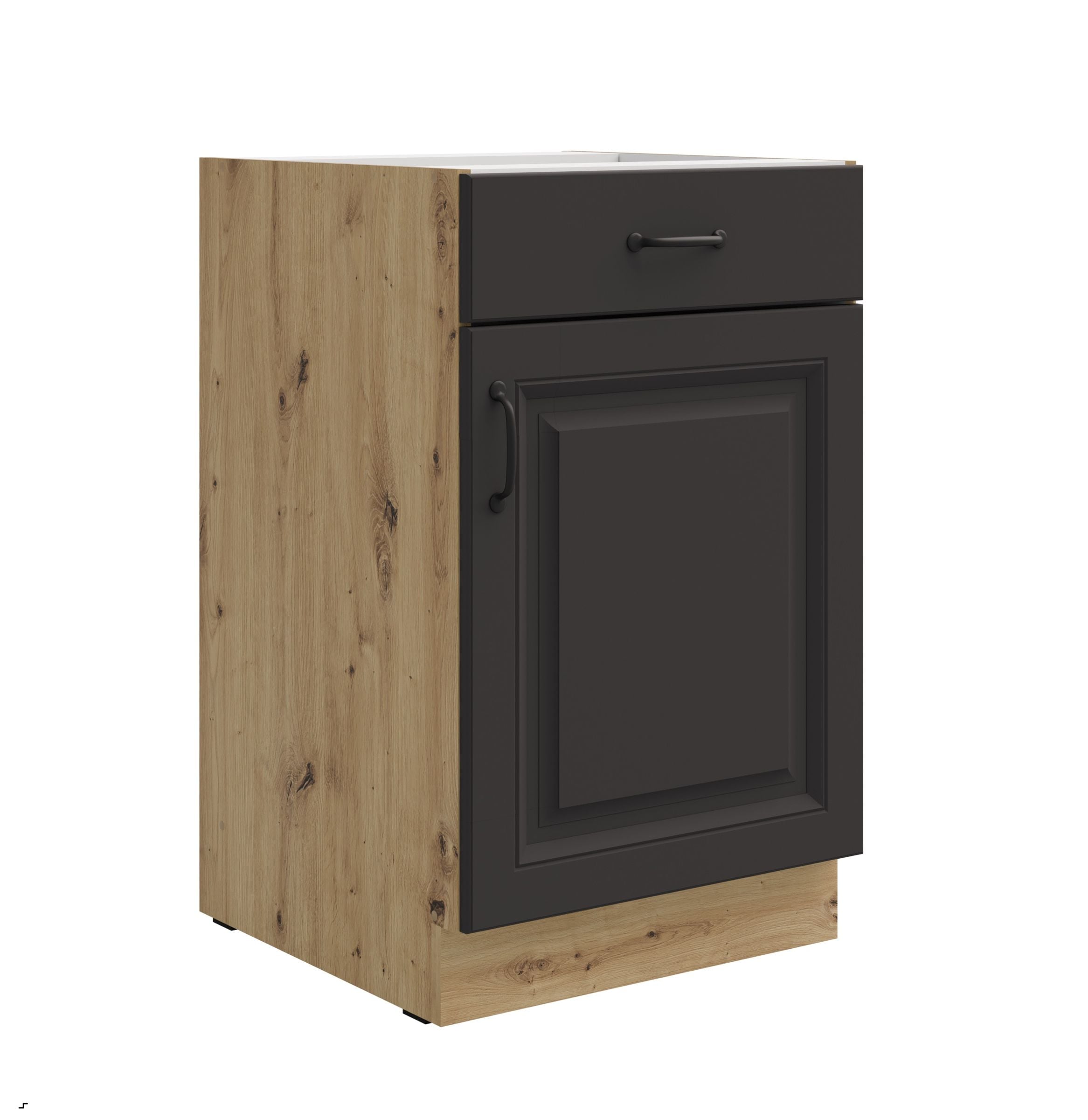 Unterschrank 50 Stilo Grau + Eiche Artisan K&uuml;chenzeile Vollauszug Soft-Close 