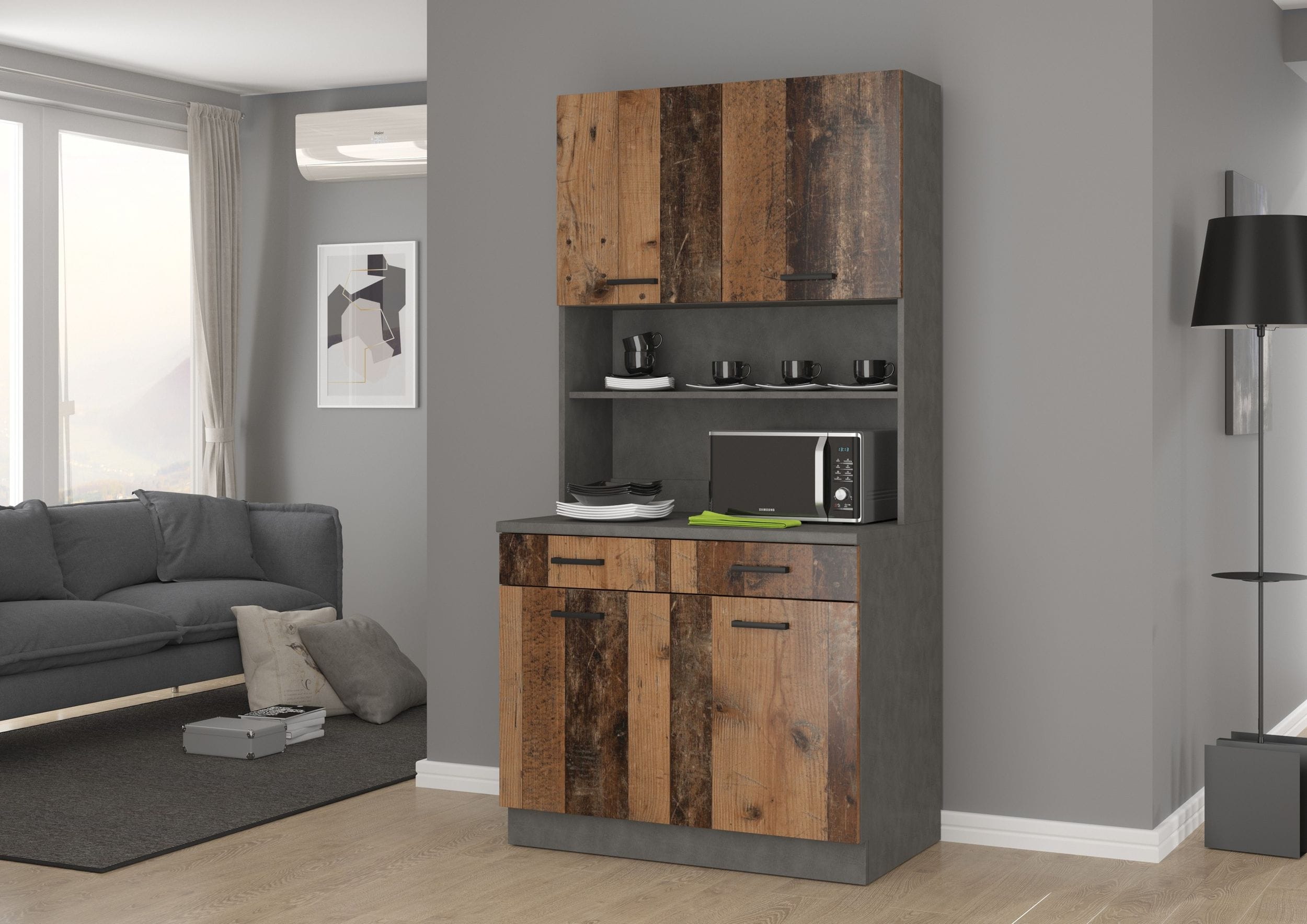 Buffet K&uuml;che Mario 100 K&uuml;chenzeile K&uuml;chenblock Einbauk&uuml;che Old Wood Style Matera 