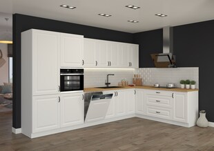 Landhaus Küche Stilo Weiß 350x210cm Küchenzeile Einbauküche Eckküche Winkelküche 