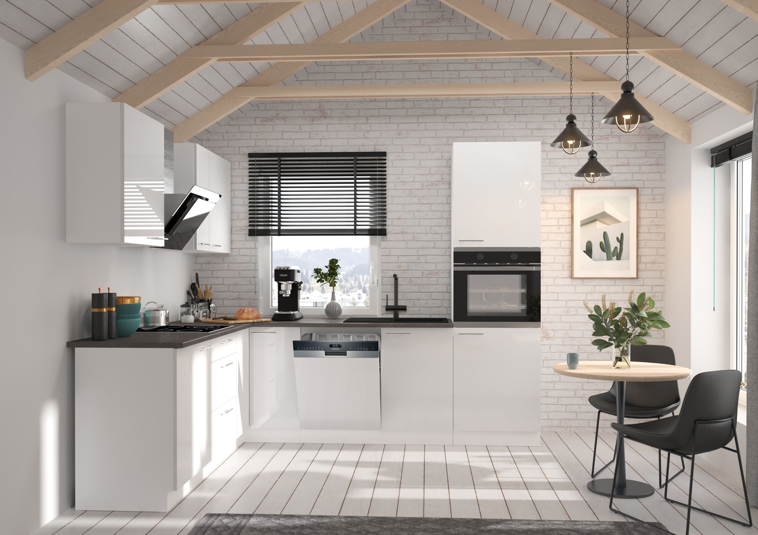 K&uuml;che Lara Wei&szlig;/Wei&szlig; 210x260 cm K&uuml;chenzeile Einbauk&uuml;che Eckk&uuml;che Winkelk&uuml;che 