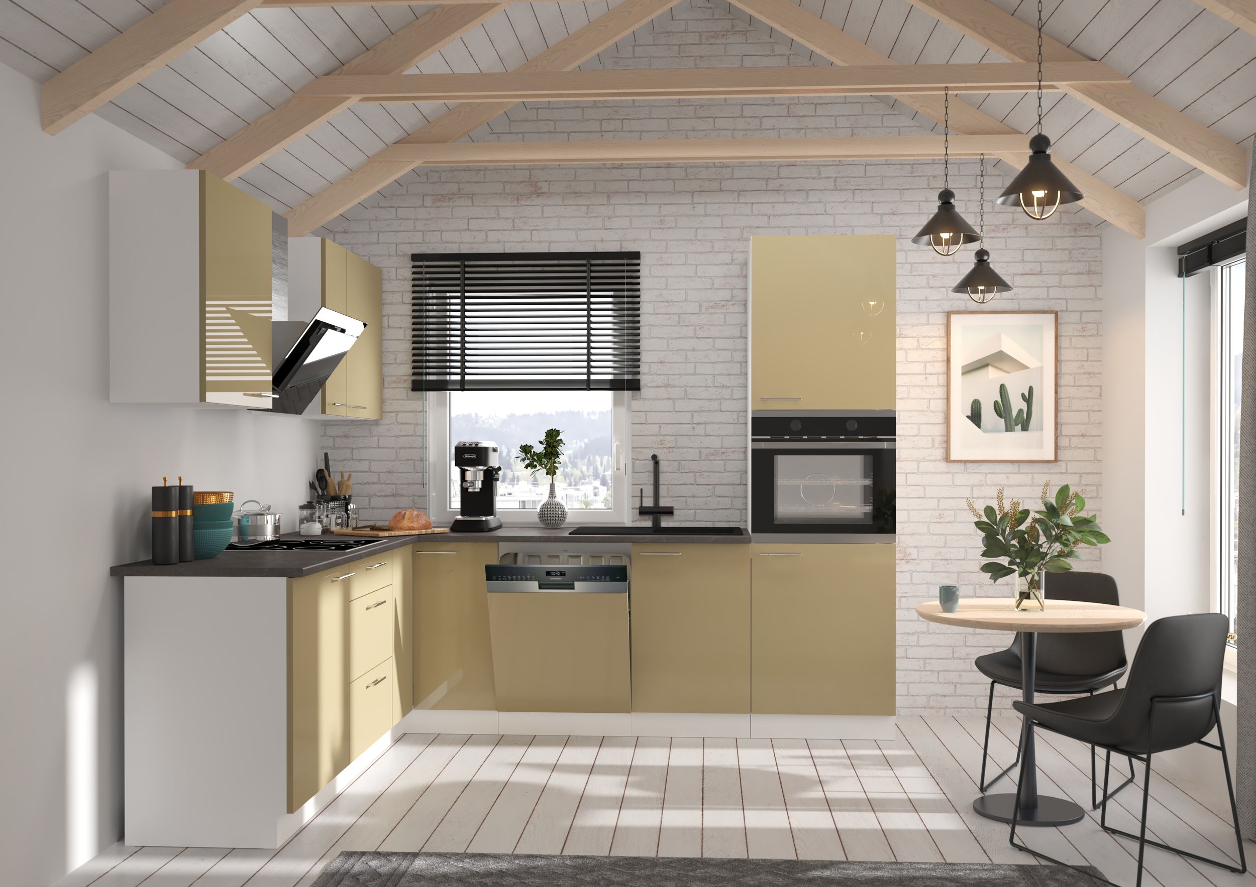 K&uuml;che Lara Cappuccino/Wei&szlig; 210x260 K&uuml;chenzeile Einbauk&uuml;che Eckk&uuml;che Winkelk&uuml;che 