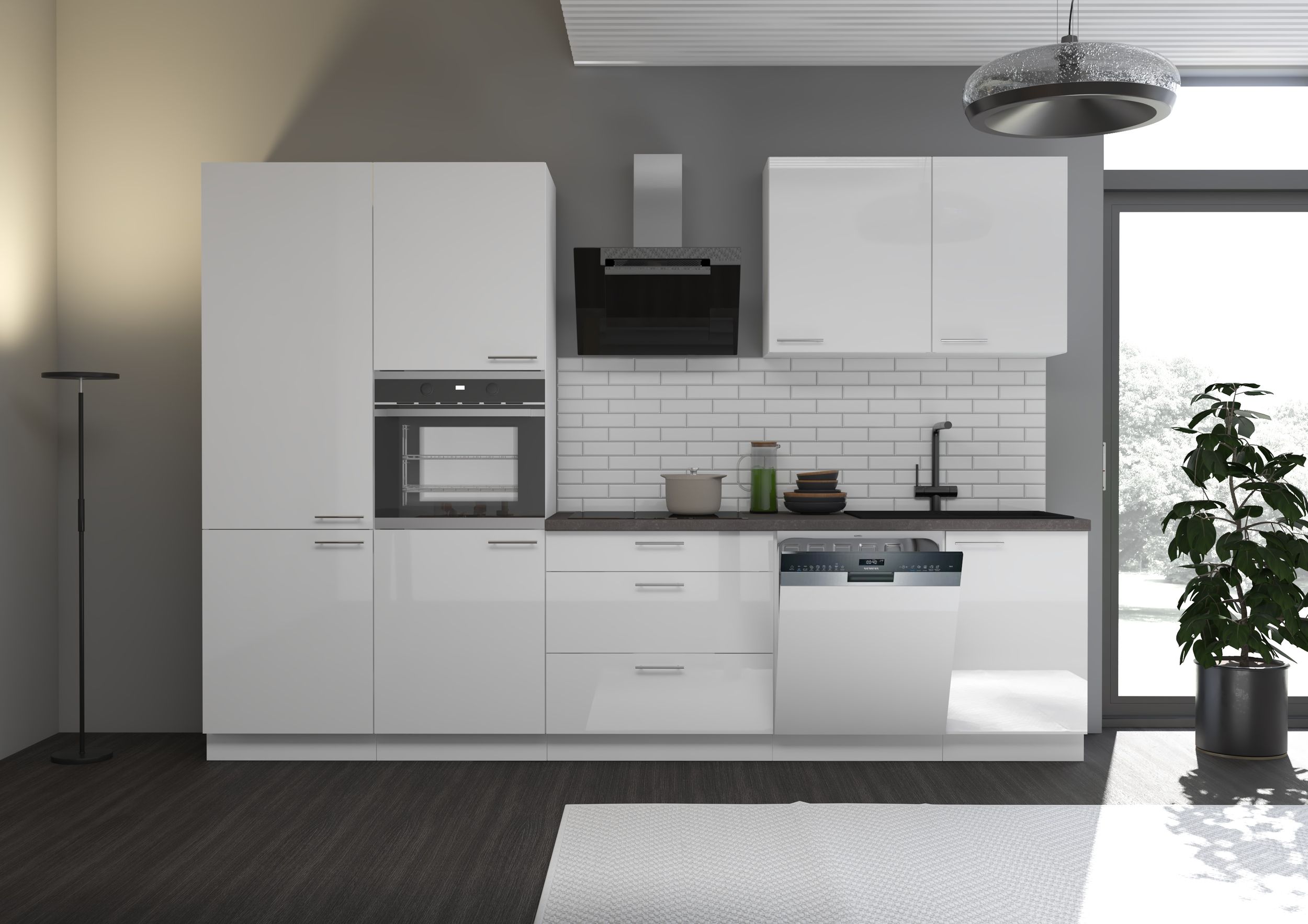 K&uuml;che Lara Weiss hochglanz 310 cm K&uuml;chenzeile Einbauk&uuml;che Singlek&uuml;che 