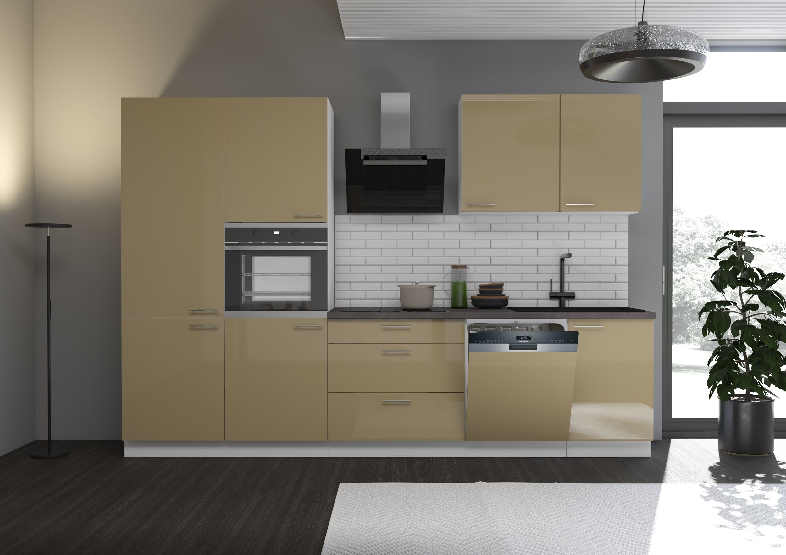 K&uuml;che Lara Cappuccino hochglanz 310 K&uuml;chenzeile Einbauk&uuml;che Singlek&uuml;che 