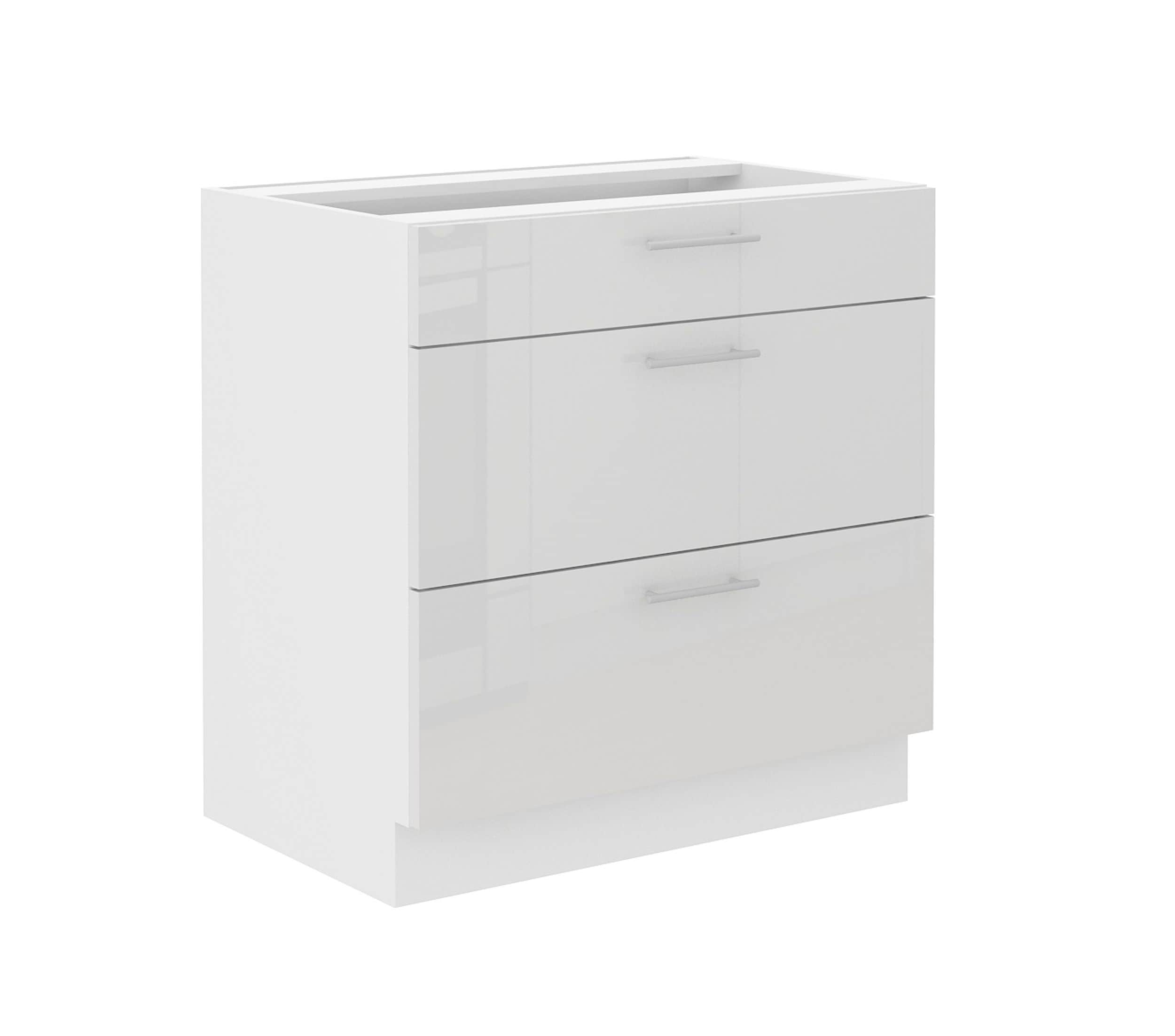 Unterschrank 80 Lara Wei&szlig; Hochglanz K&uuml;chenzeile K&uuml;chenblock K&uuml;che Soft-Close 