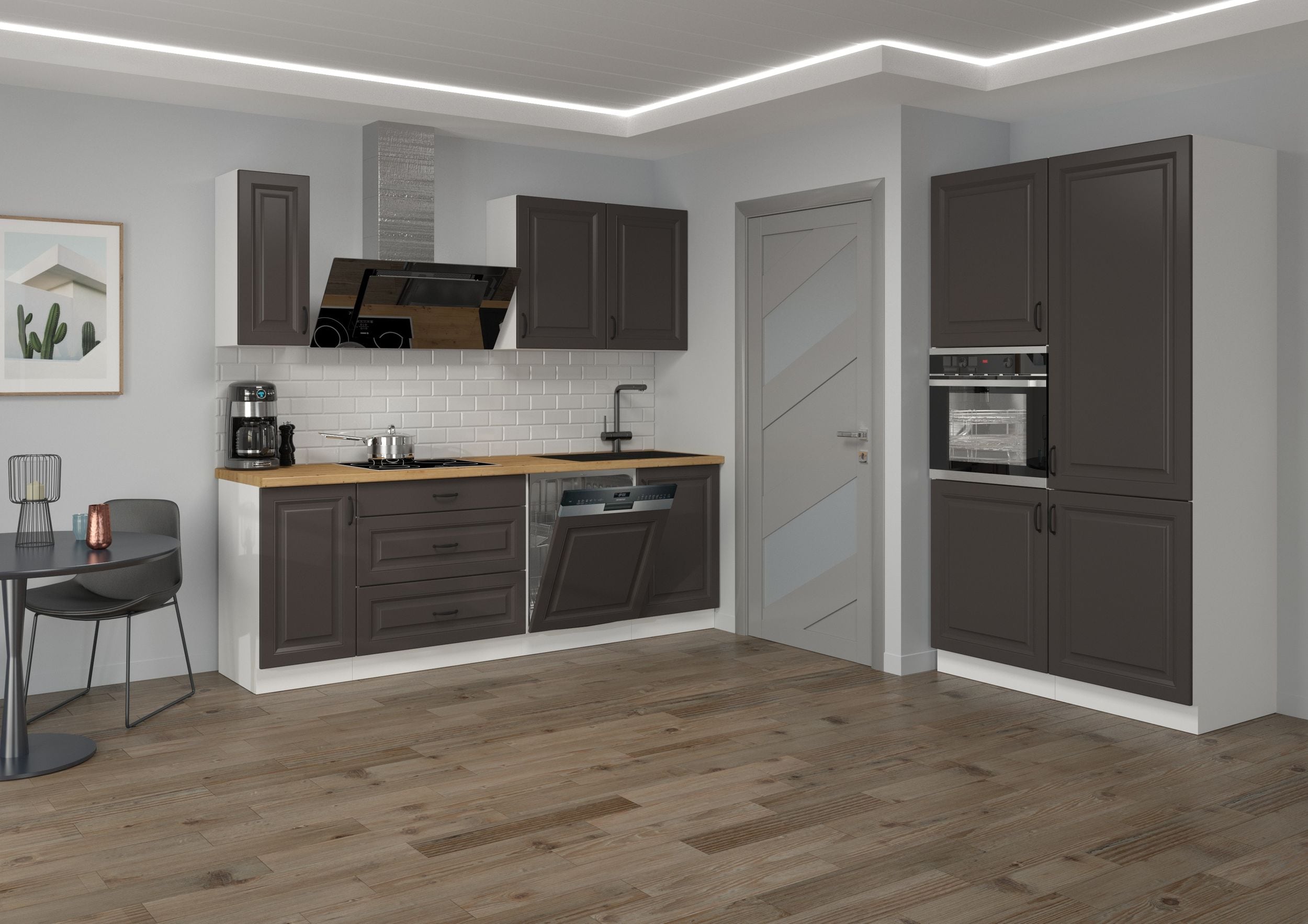 Landhaus K&uuml;che Stilo Grau 230 + 120 cm K&uuml;chenzeile K&uuml;chenblock Einbauk&uuml;che 