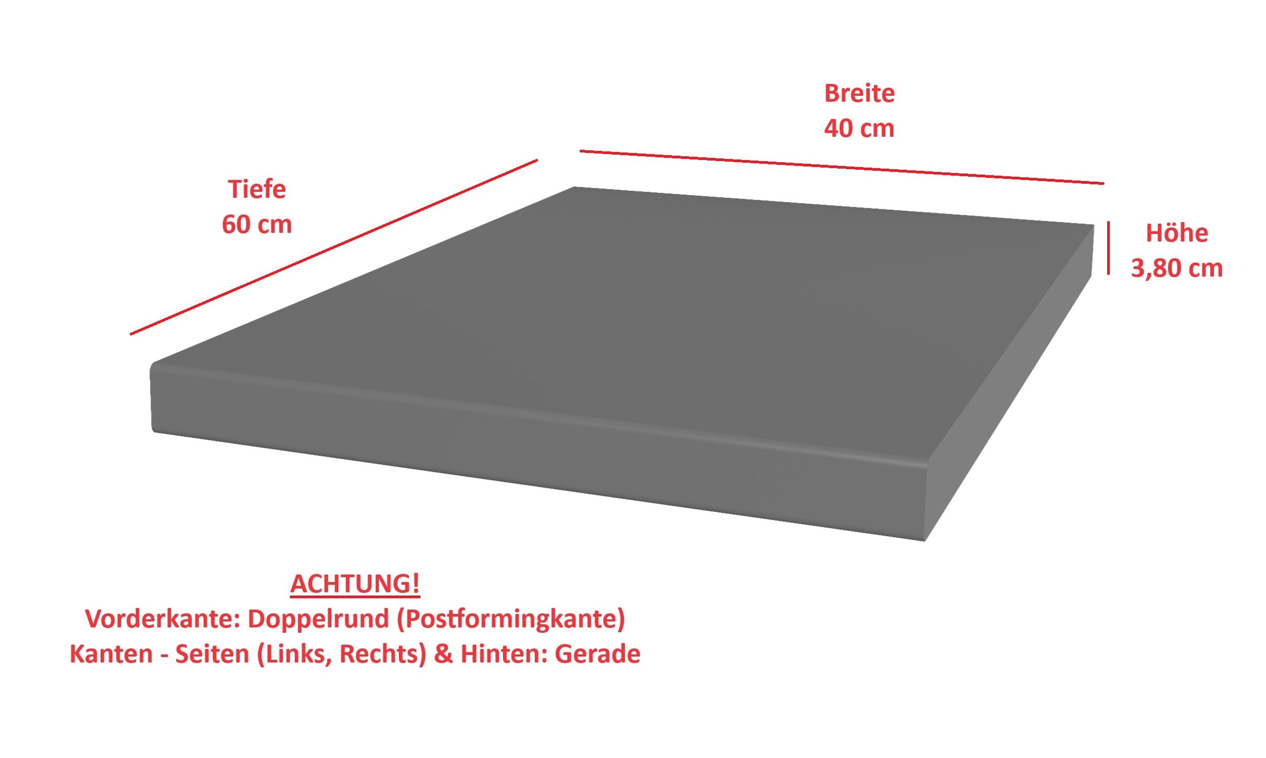 Arbeitsplatte 40 cm 38mm Anthrazit matt K&uuml;che Nessa Scandi Old Style Ava-AR Luna 
