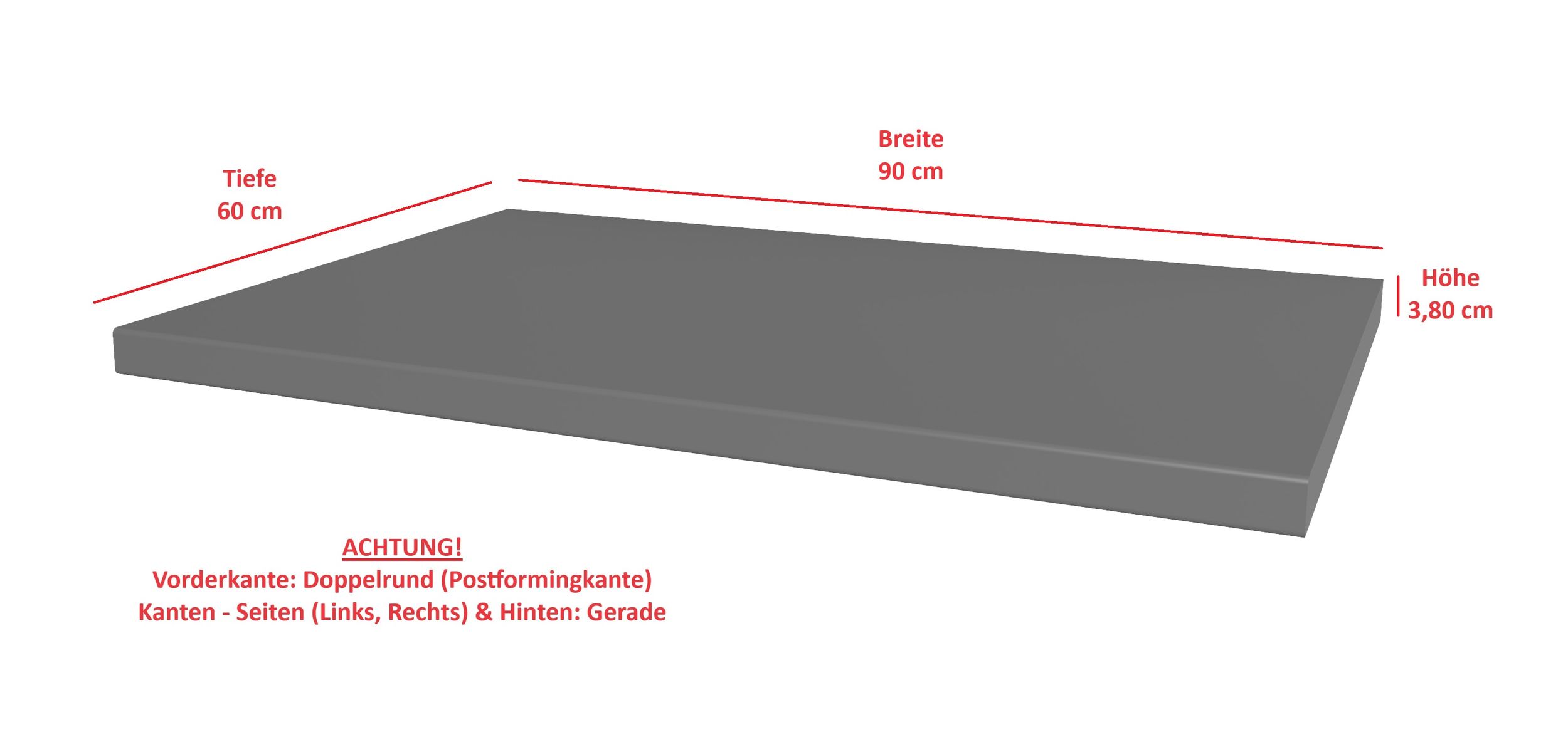 Arbeitsplatte 90 cm 38mm Anthrazit matt K&uuml;che Nessa Scandi Old Style Ava-AR Luna 