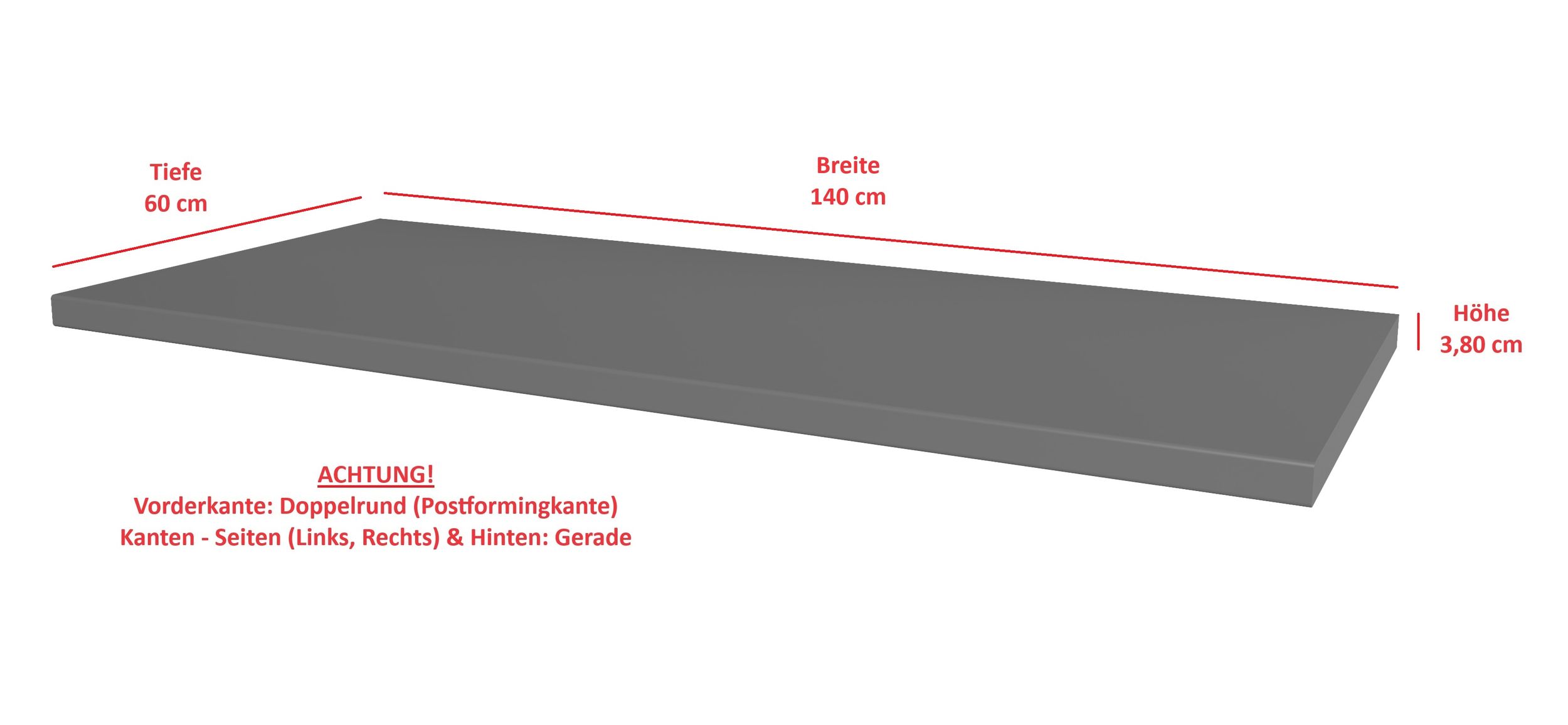 Arbeitsplatte 140cm 38mm Anthrazit matt K&uuml;che Nessa Scandi Old Style Ava-AR Luna 