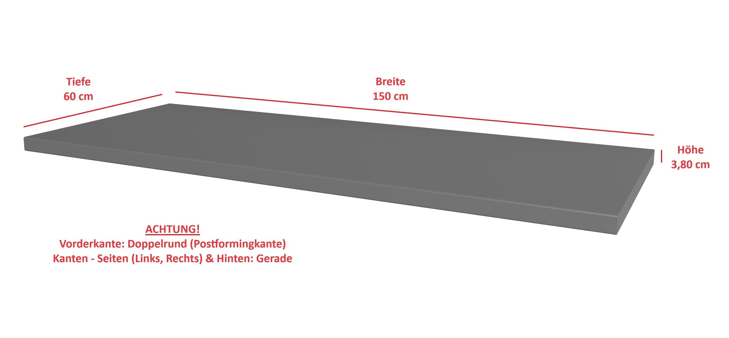 Arbeitsplatte 150cm 38mm Anthrazit matt K&uuml;che Nessa Scandi Old Style Ava-AR Luna 