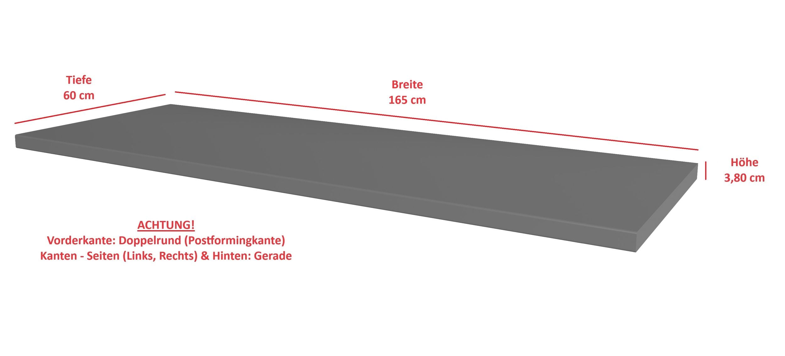 Arbeitsplatte 165cm 38mm Anthrazit matt K&uuml;che Nessa Scandi Old Style Ava-AR Luna 