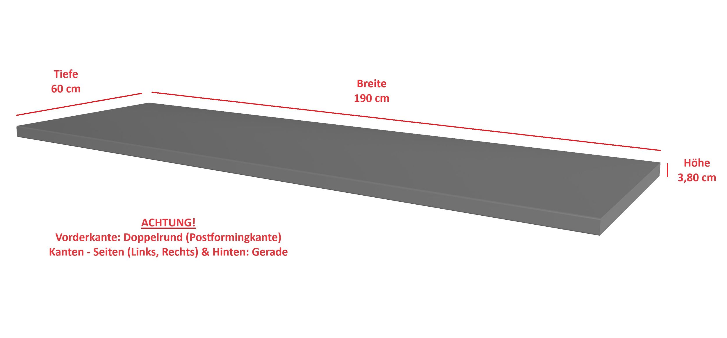Arbeitsplatte 190cm 38mm Anthrazit matt K&uuml;che Nessa Scandi Old Style Ava-AR Luna 