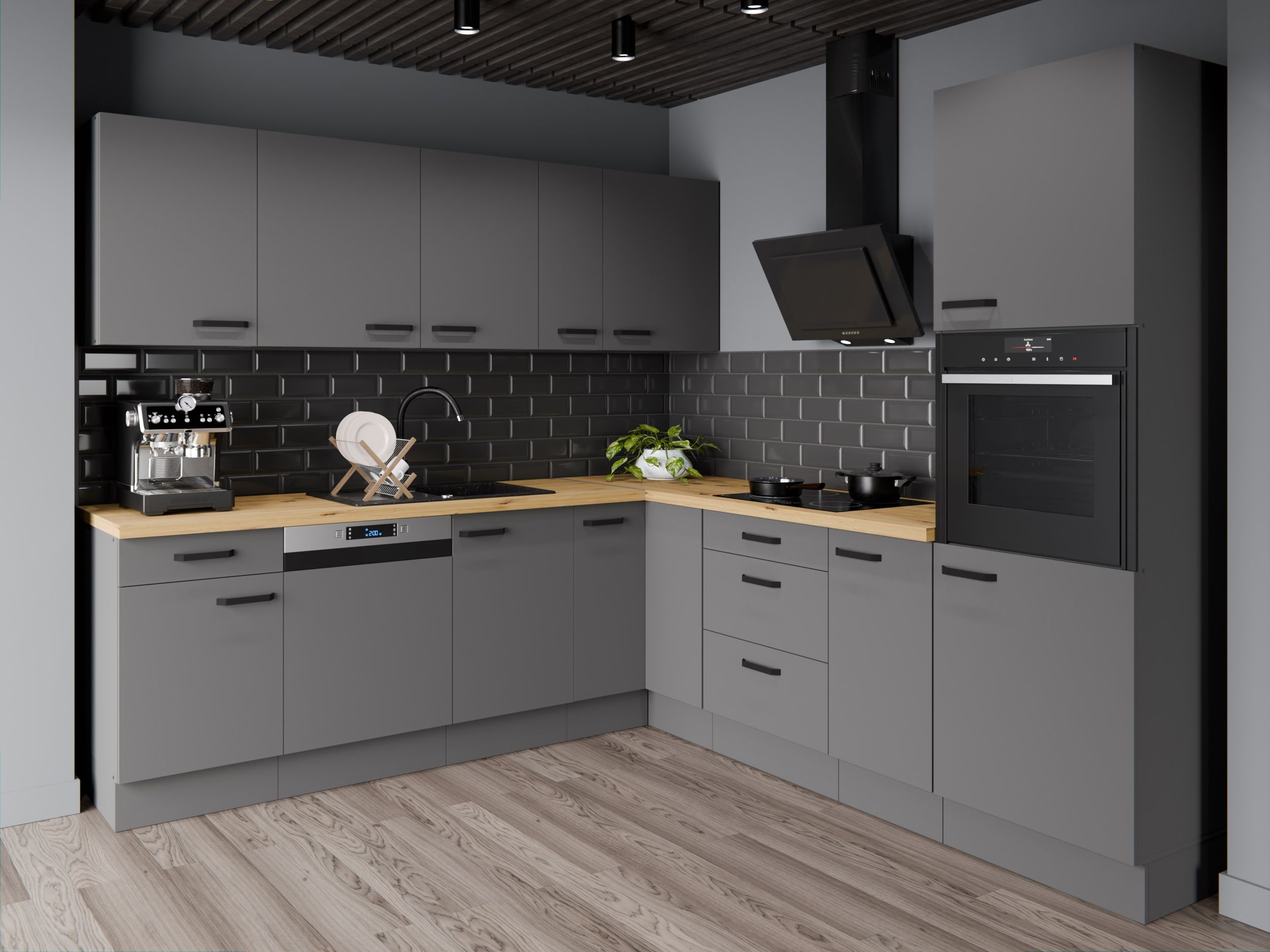 Winkelk&uuml;che NESSA 250x250 cm K&uuml;chenzeile Einbauk&uuml;che Eckk&uuml;che K&uuml;che Anthrazit 