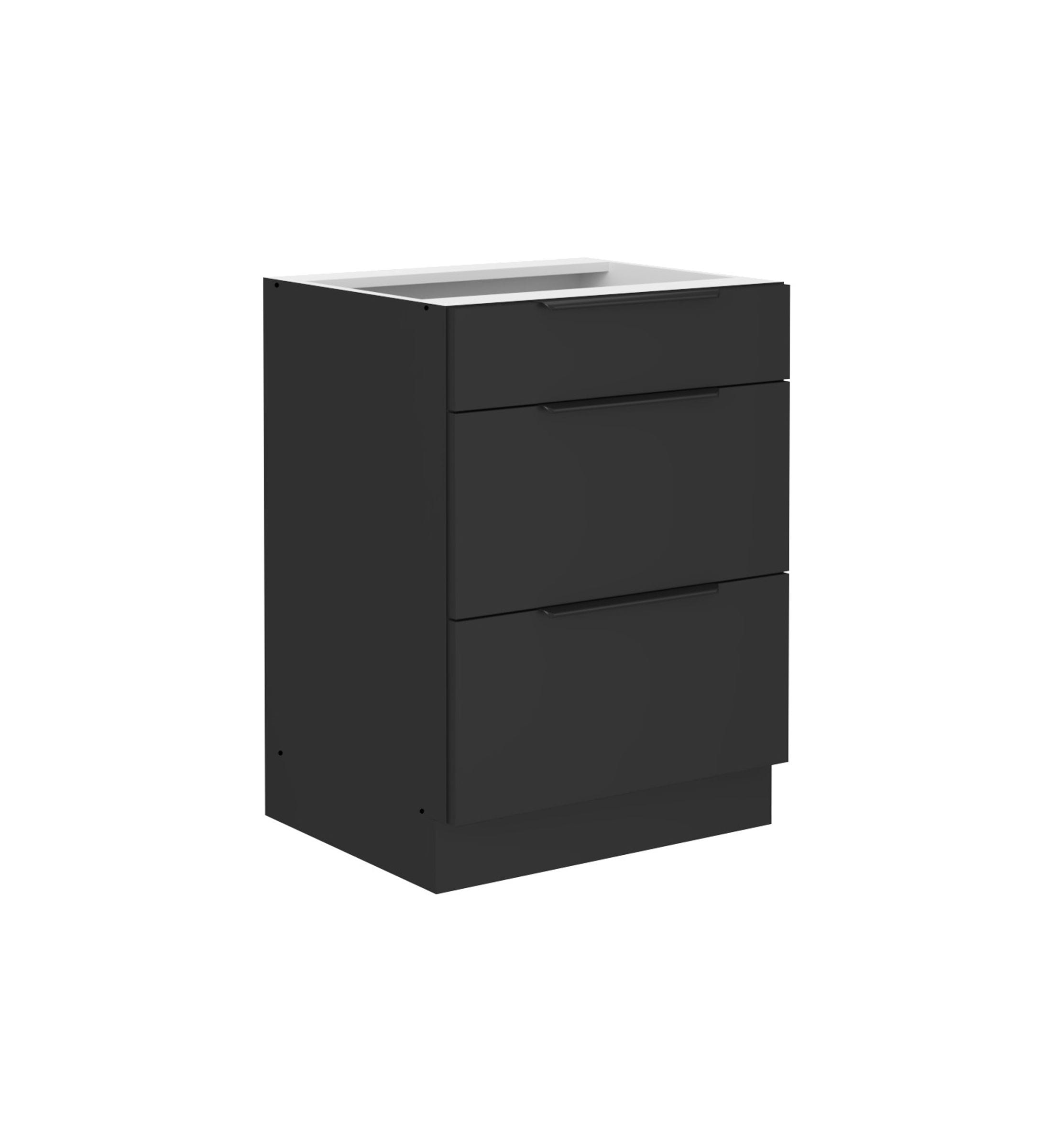 K&uuml;chen Unterschrank 60 cm SIENA Schwarz Vollauszug Soft-Close K&uuml;che K&uuml;chenzeile 