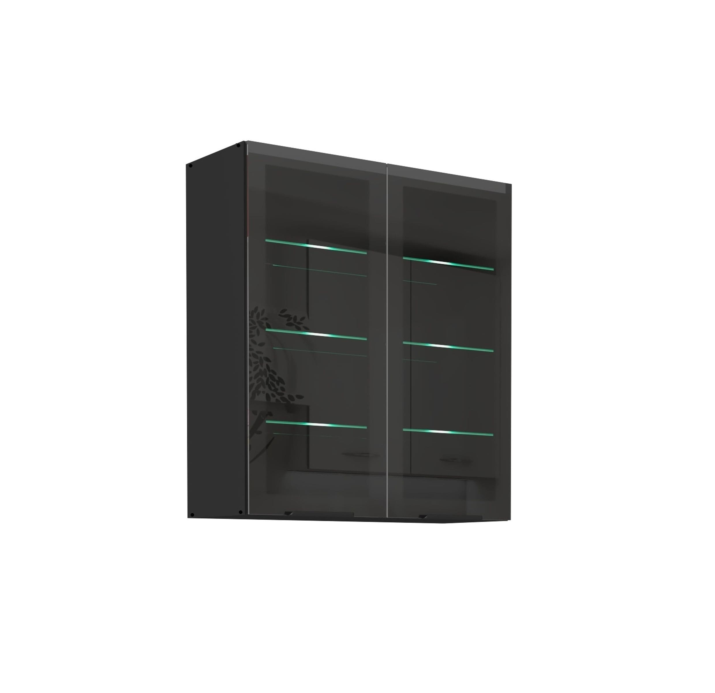 K&uuml;chen Glash&auml;ngeschrank 80 cm SIENA Schwarz K&uuml;che K&uuml;chenzeile K&uuml;chenblock 