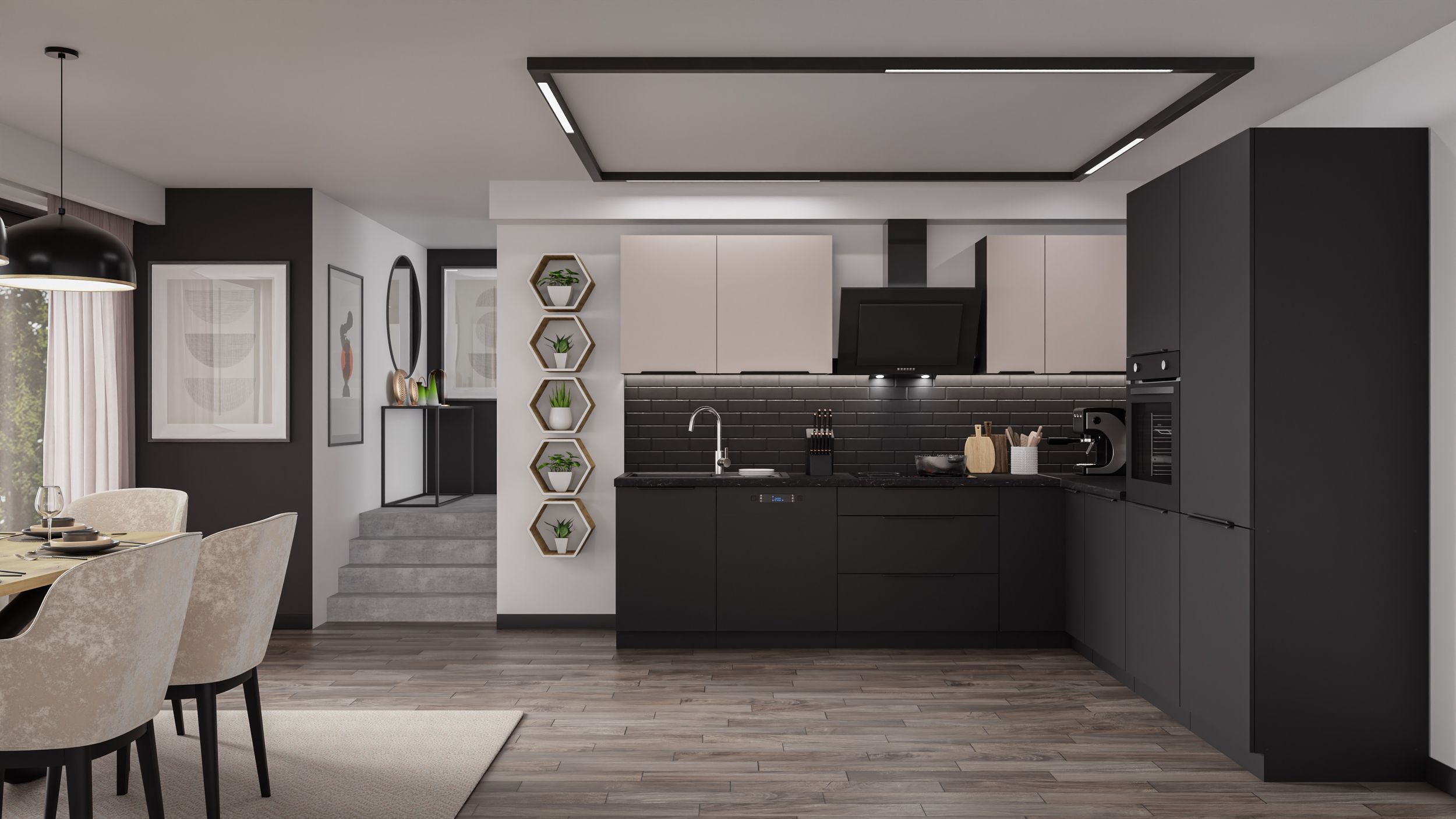 Winkelk&uuml;che SIENA + ARONA 280x270 cm K&uuml;chenzeile Eckk&uuml;che K&uuml;che Kaschmir Schwarz 