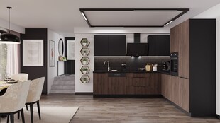 Winkelküche MONZA + SIENA 280x270 cm Küchenzeile Eckküche Küche Nußbaum Schwarz 