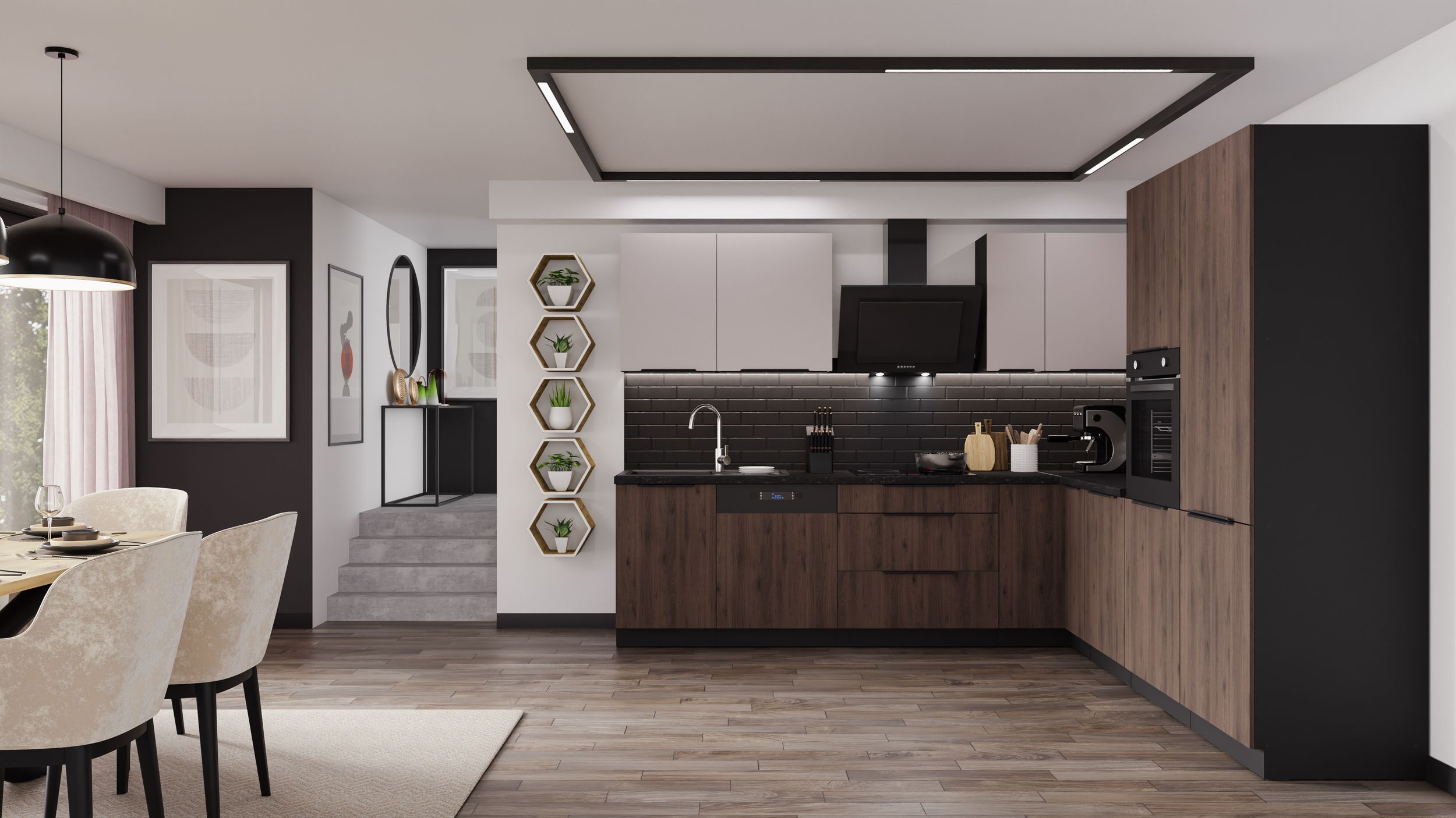 Winkelk&uuml;che MONZA + ARONA 280x270 cm K&uuml;chenzeile Eckk&uuml;che K&uuml;che Nu&szlig;baum Kaschmir 