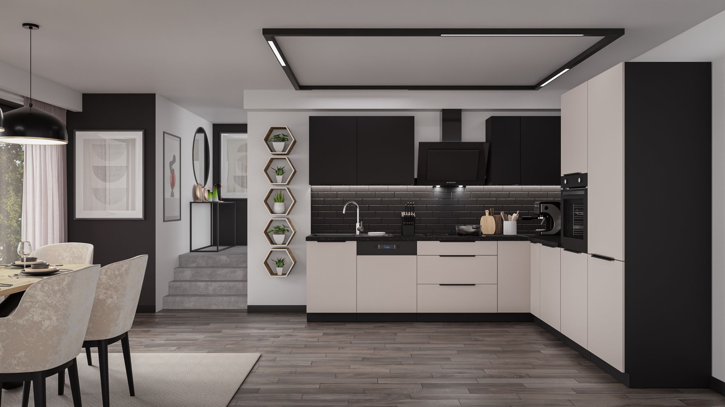 Winkelk&uuml;che ARONA + SIENA 280x270 K&uuml;chenzeile Eckk&uuml;che K&uuml;che Kaschmir + Schwarz 