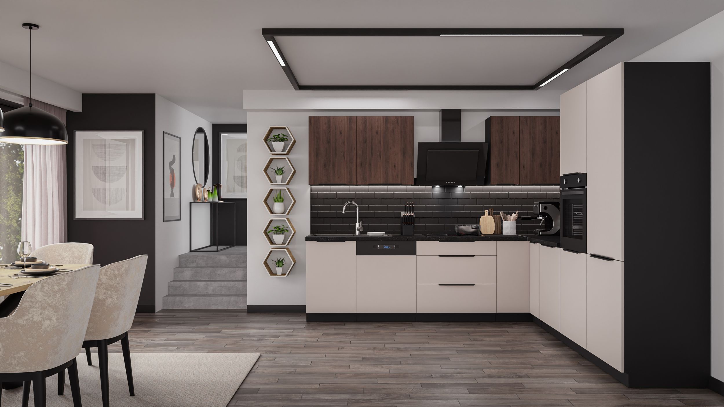 Winkelk&uuml;che ARONA + MONZA 280x270 cm K&uuml;chenzeile Eckk&uuml;che K&uuml;che Nu&szlig;baum Kaschmir 