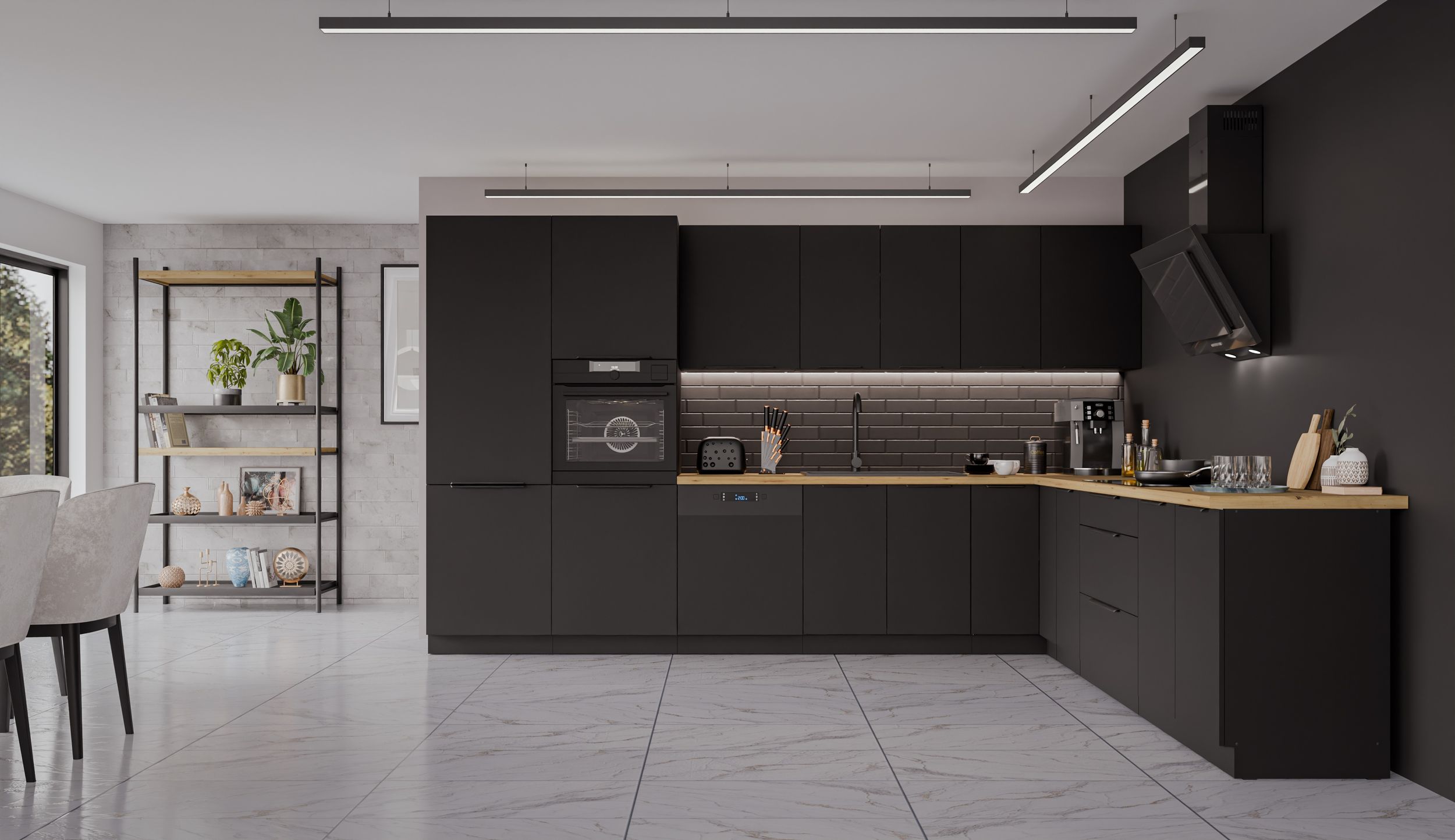 Winkelk&uuml;che SIENA 350x290 cm K&uuml;chenzeile Einbauk&uuml;che Eckk&uuml;che K&uuml;che Schwarz matt 