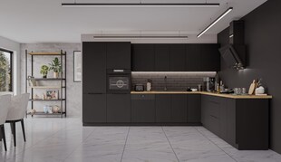 Winkelküche SIENA 350x290 cm Küchenzeile Einbauküche Eckküche Küche Schwarz matt 