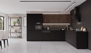 Winkelküche SIENA + MONZA 350x290 cm Küchenzeile Eckküche Küche Nußbaum Schwarz 