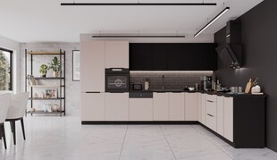 Winkelküche ARONA + SIENA 350x290 Küchenzeile Eckküche Küche Kaschmir + Schwarz 