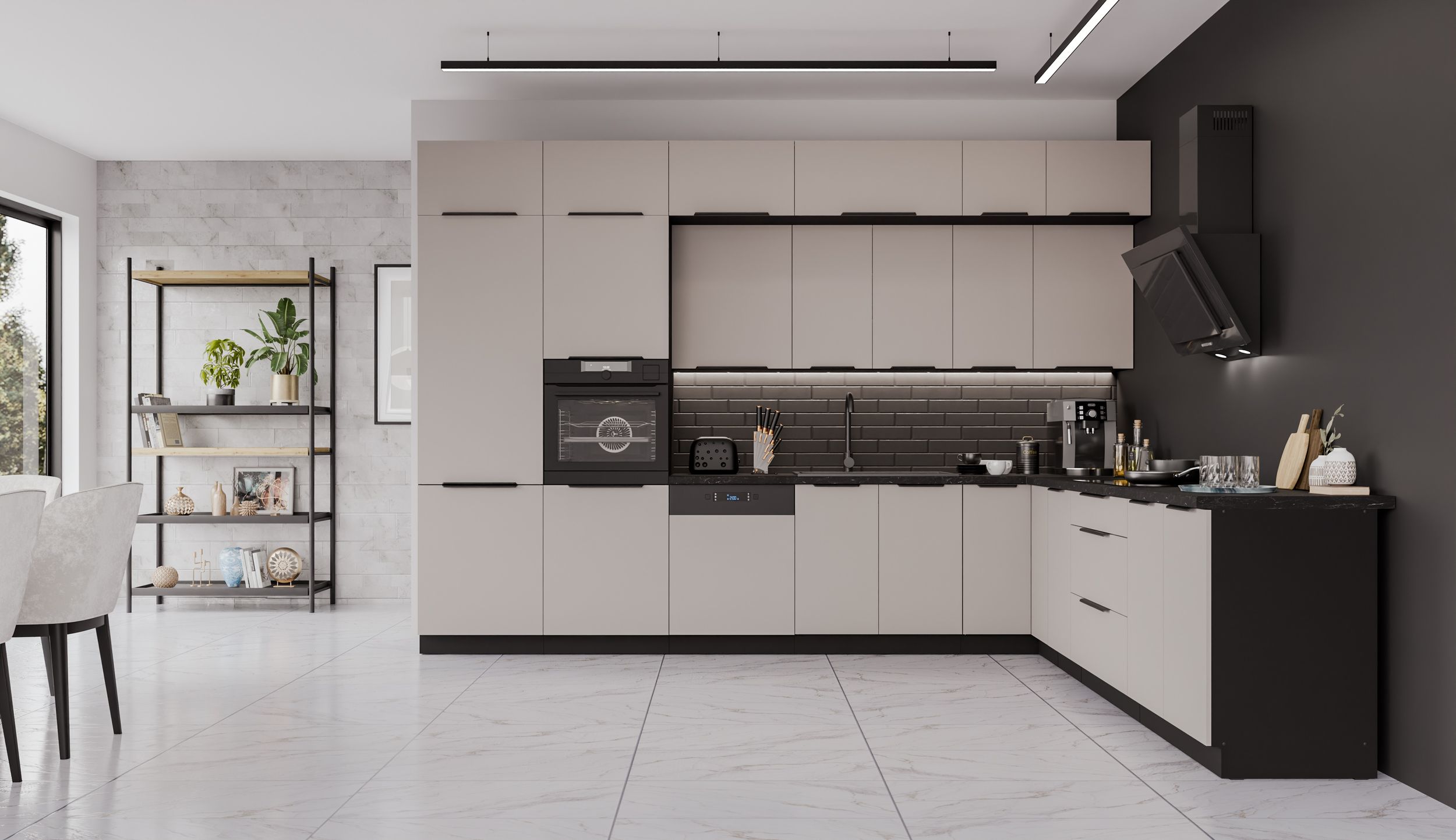 Winkelk&uuml;che ARONA 350x290 K&uuml;chenzeile Eckk&uuml;che K&uuml;che Kaschmir Schwarz + Stauraum 