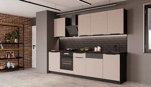 Küche ARONA BASIC 280 Küchenzeile Küchenblock Einbauküche Kaschmir beige Schwarz 