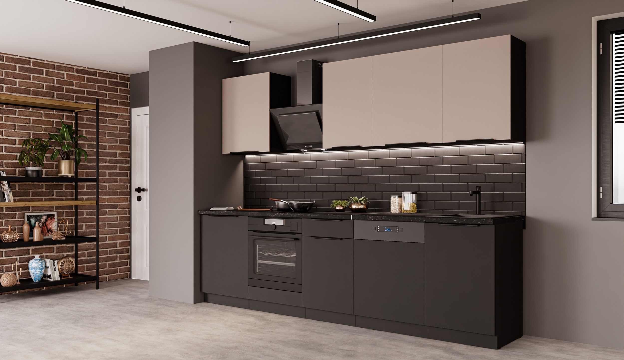 K&uuml;che SIENA + ARONA BASIC 280 cm K&uuml;chenzeile K&uuml;chenblock Einbauk&uuml;che Kaschmir 