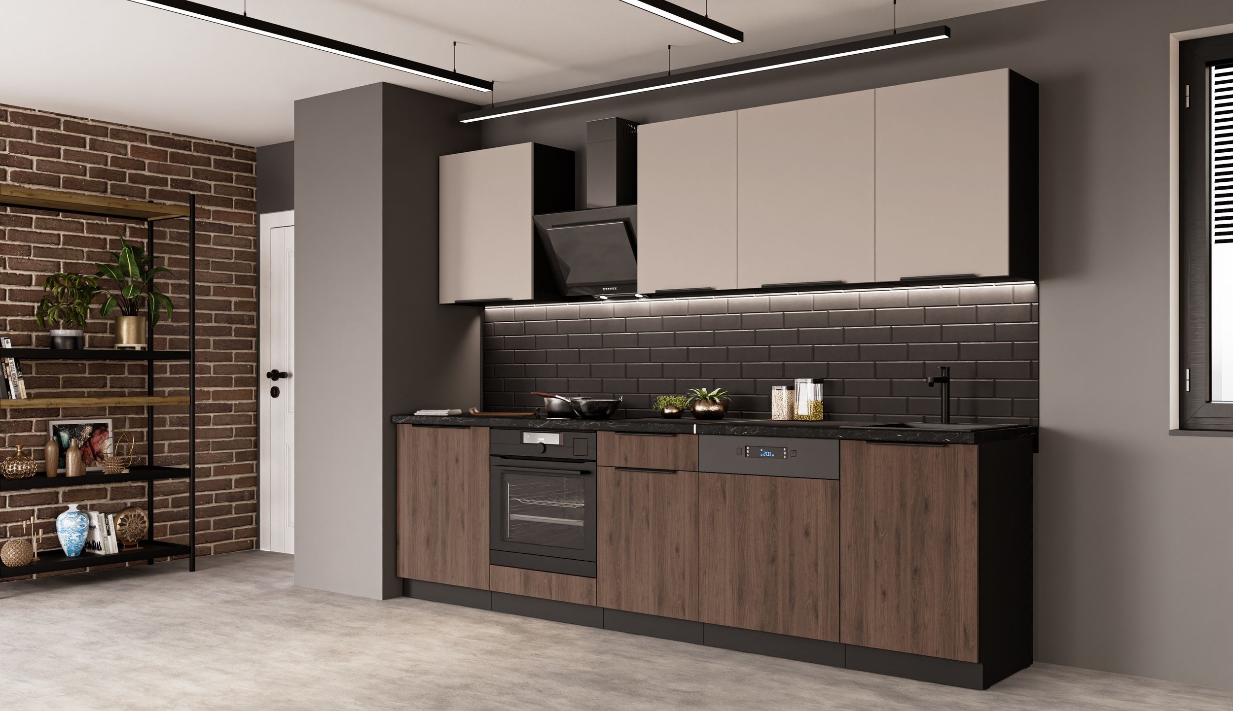 K&uuml;che MONZA ARONA BASIC 280 K&uuml;chenzeile K&uuml;chenblock Einbauk&uuml;che Nu&szlig;baum Kaschmir 