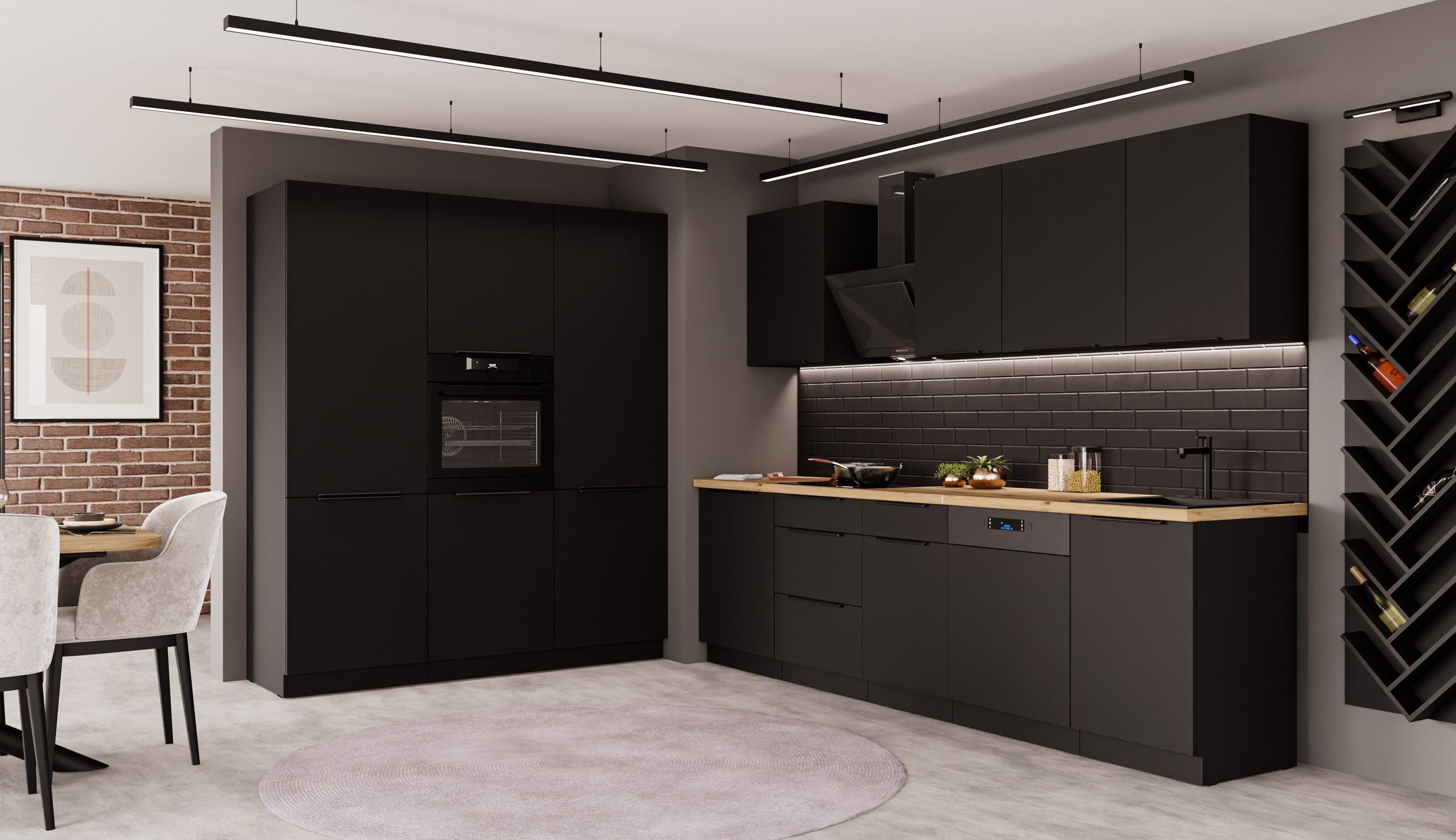 K&uuml;che SIENA 280 + 180 cm K&uuml;chenzeile K&uuml;chenblock Einbauk&uuml;che Schwarz matt 