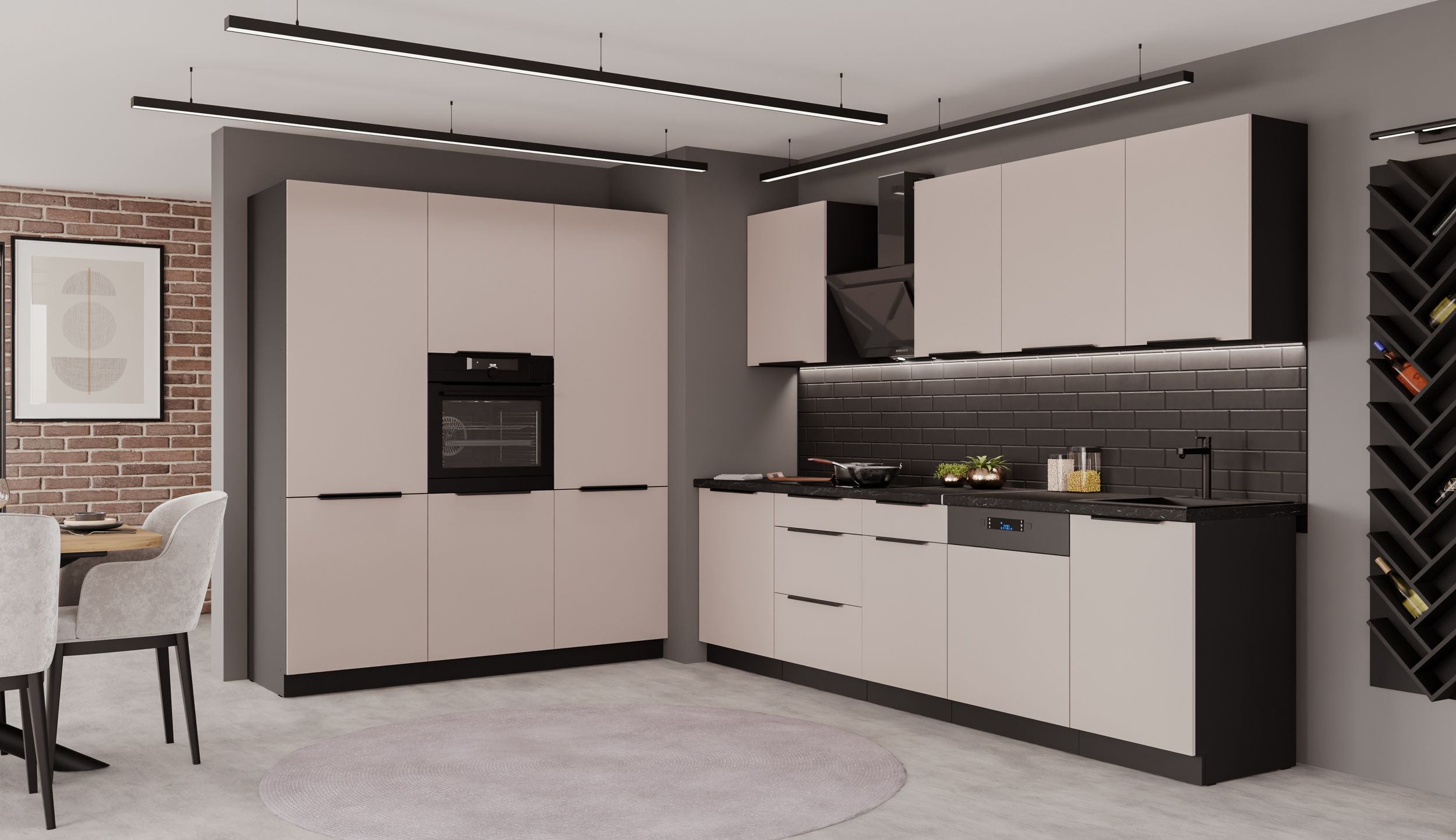 K&uuml;che ARONA 280 + 180 K&uuml;chenzeile K&uuml;chenblock Einbauk&uuml;che Kaschmir beige Schwarz 