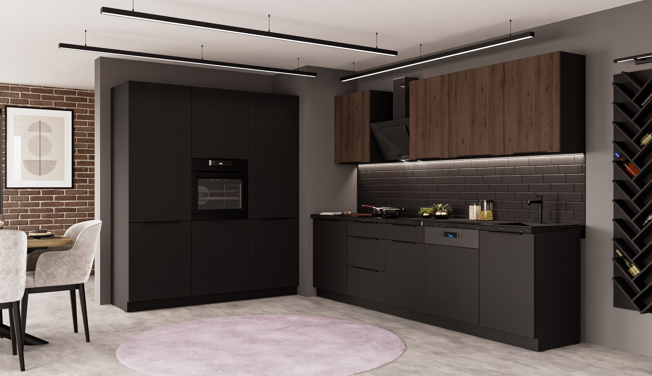 K&uuml;che SIENA + MONZA 280 + 180 cm K&uuml;chenzeile K&uuml;chenblock Einbauk&uuml;che Nussbaum 