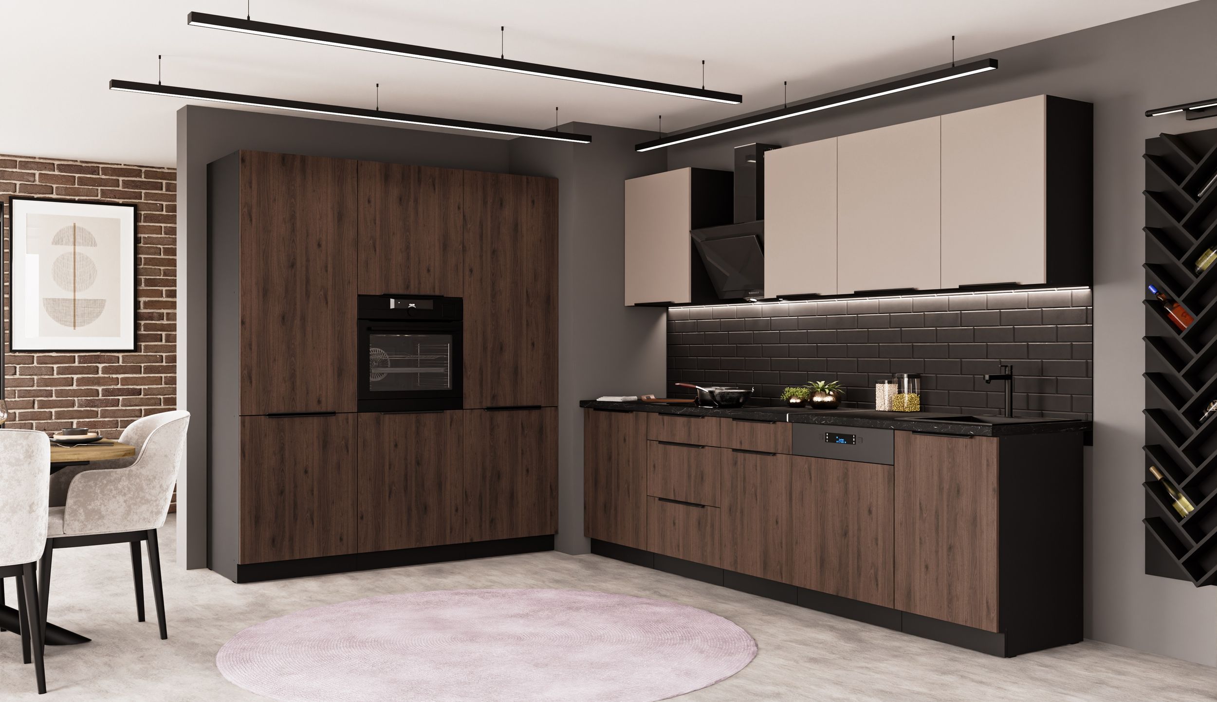 K&uuml;che MONZA ARONA 280 180 K&uuml;chenzeile K&uuml;chenblock Einbauk&uuml;che Nussbaum Kaschmir 