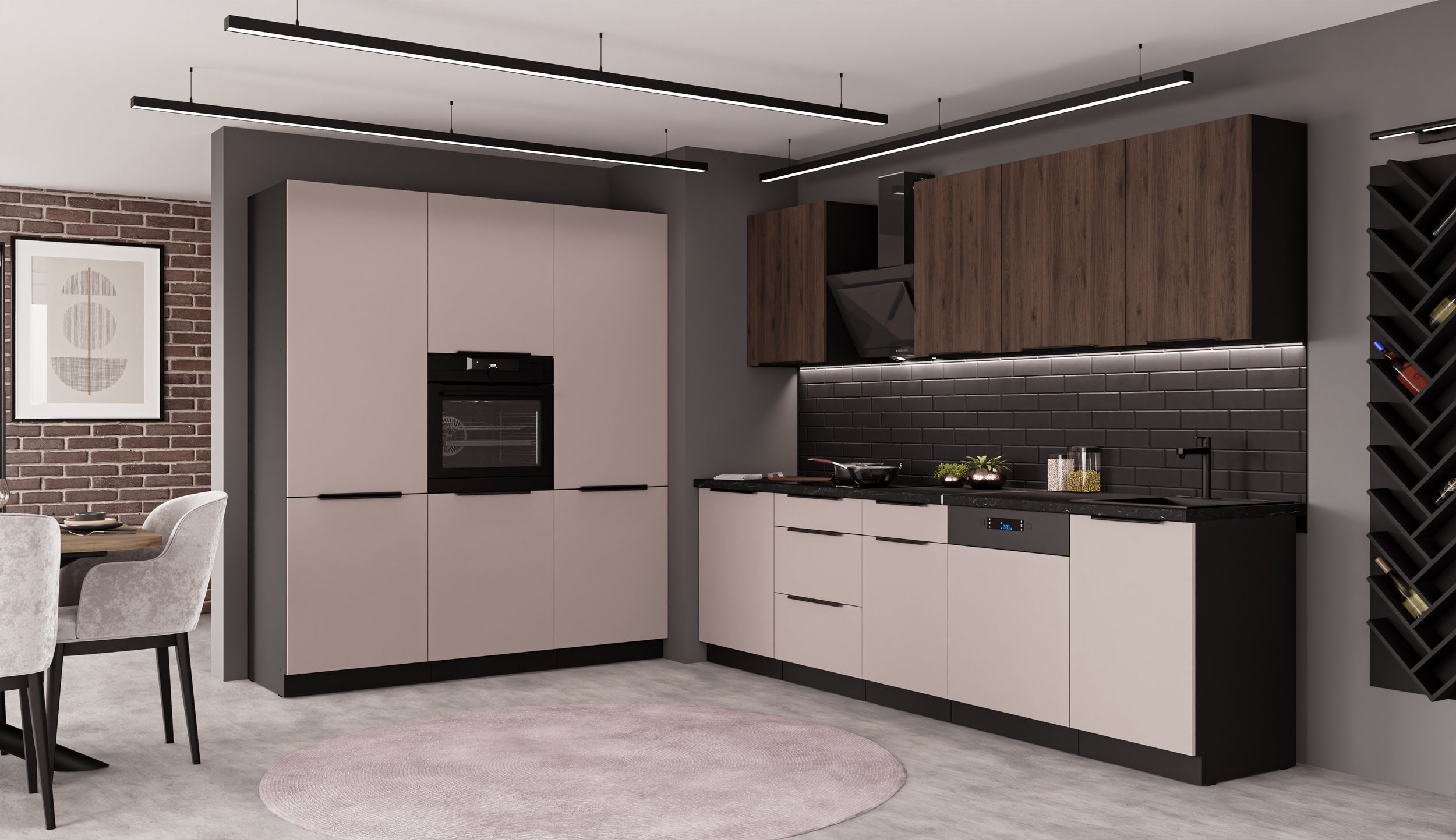 K&uuml;che ARONA MONZA 280 + 180 K&uuml;chenzeile K&uuml;chenblock Einbauk&uuml;che Nu&szlig;baum Kaschmir 