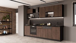 Küche MONZA BASIC LOFT 280 Küchenzeile Küchenblock Einbauküche Nussbaum Schwarz 