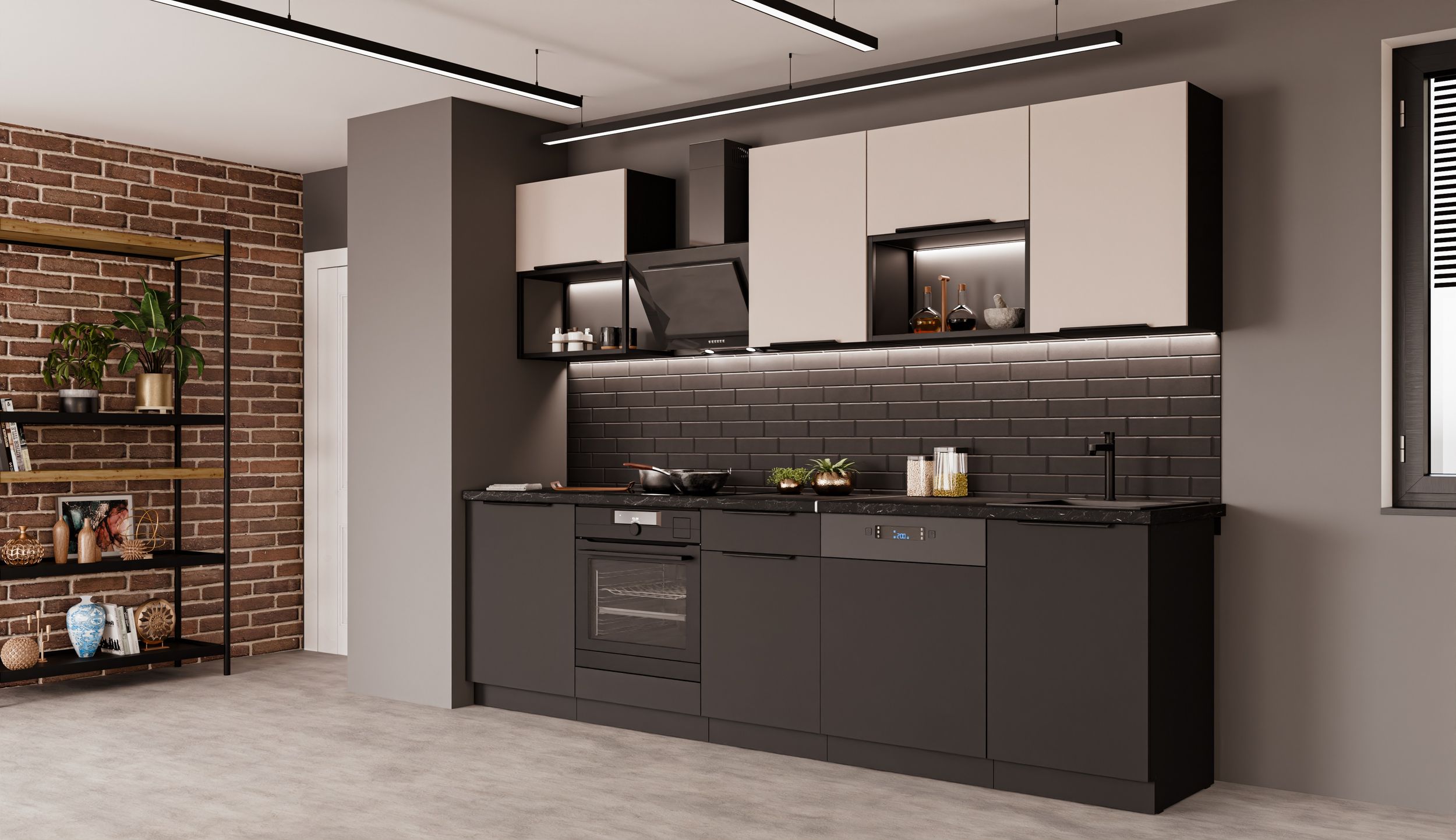 K&uuml;che SIENA + ARONA BASIC LOFT 280 K&uuml;chenzeile K&uuml;chenblock Einbauk&uuml;che Kaschmir 