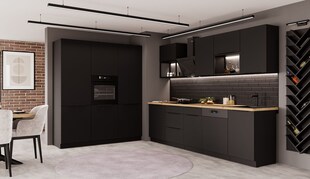 Küche SIENA LOFT - 280 + 180 cm Küchenzeile Küchenblock Einbauküche Schwarz matt 